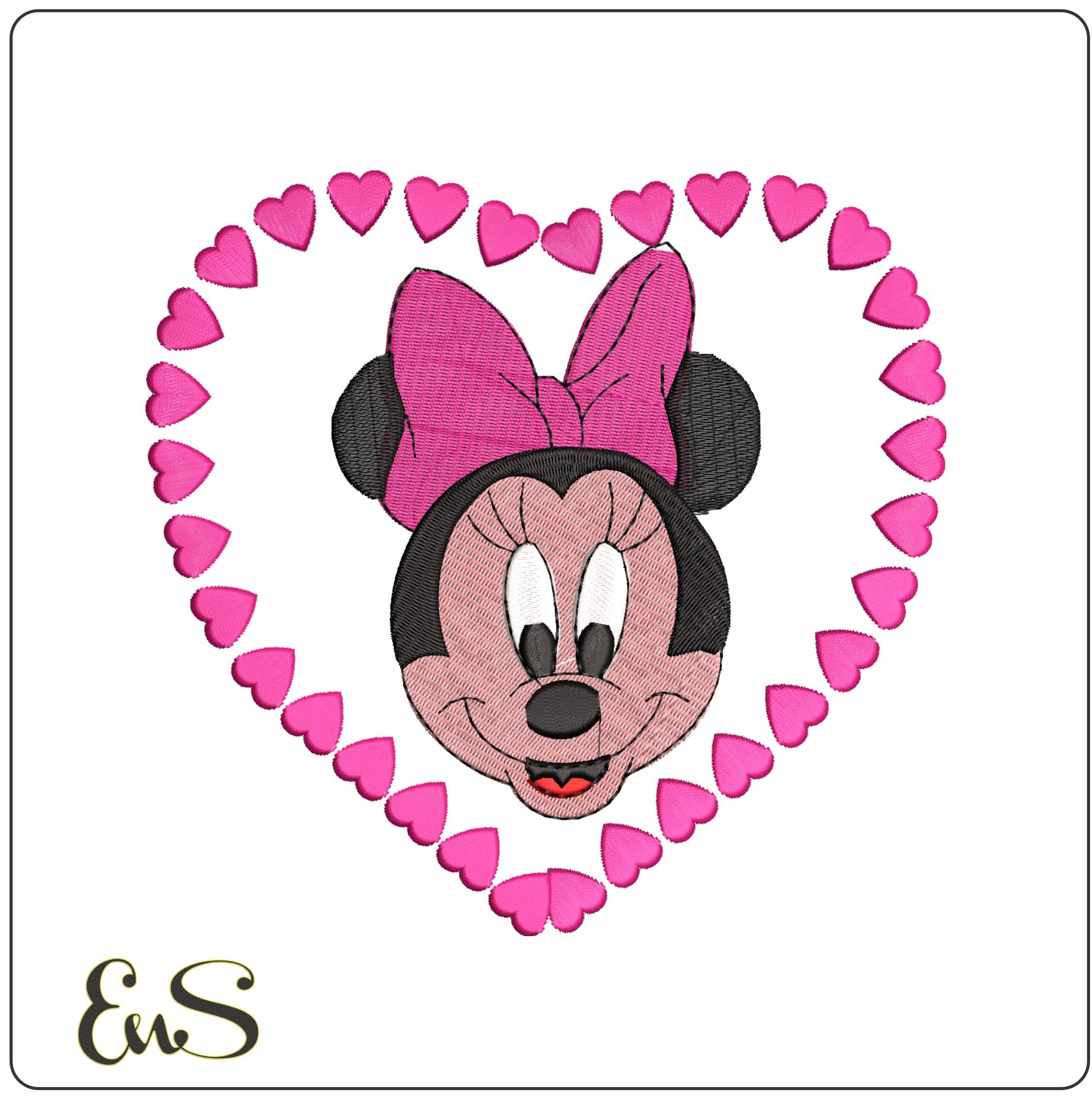 Minnie Mouse Head in Heart- Elegant embroidery design file - instant download