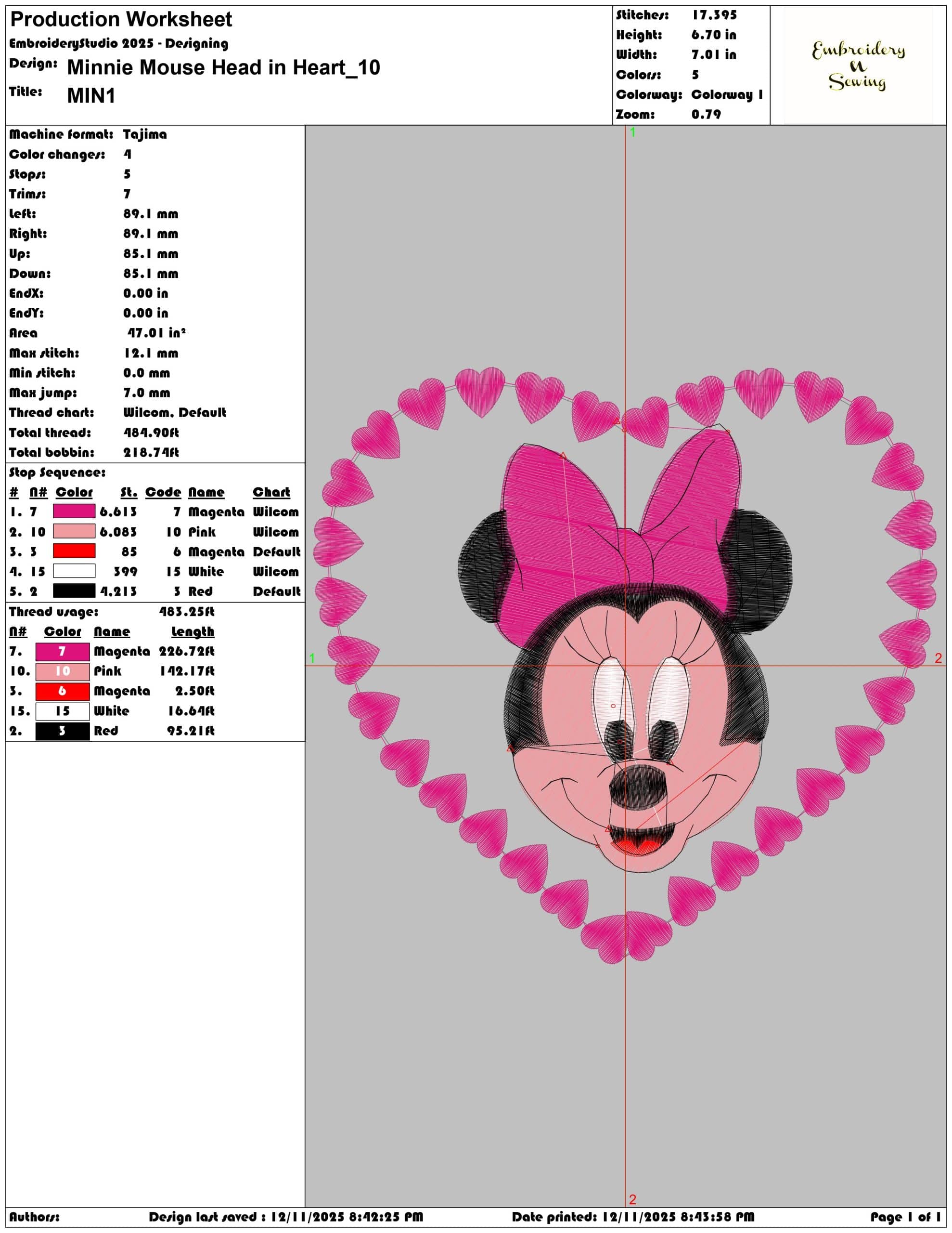 Minnie Mouse Head in Heart- Elegant embroidery design file - instant download — view 3