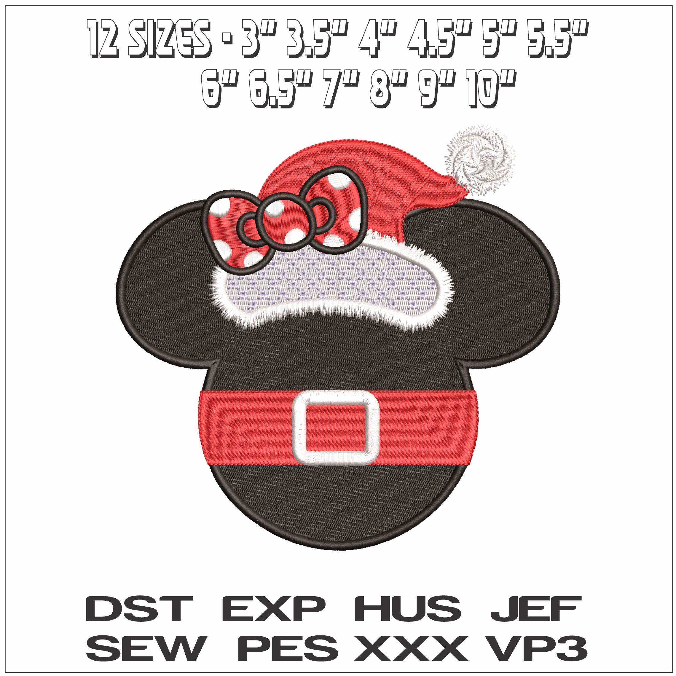 Minnie Mouse Head with Xmas Hat- Elegant embroidery design file - instant download — view 2