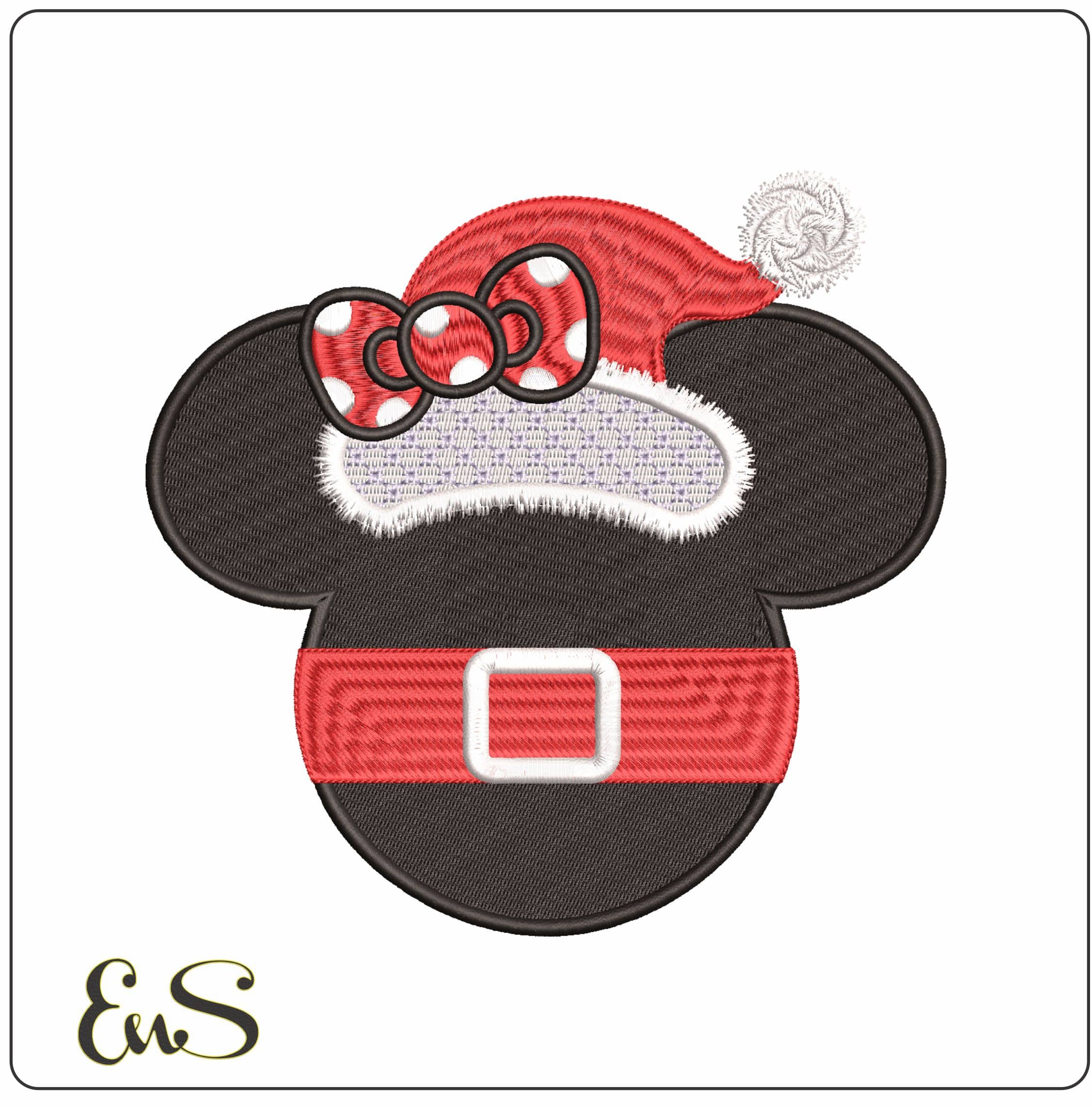 Minnie Mouse Head with Xmas Hat- Elegant embroidery design file - instant download