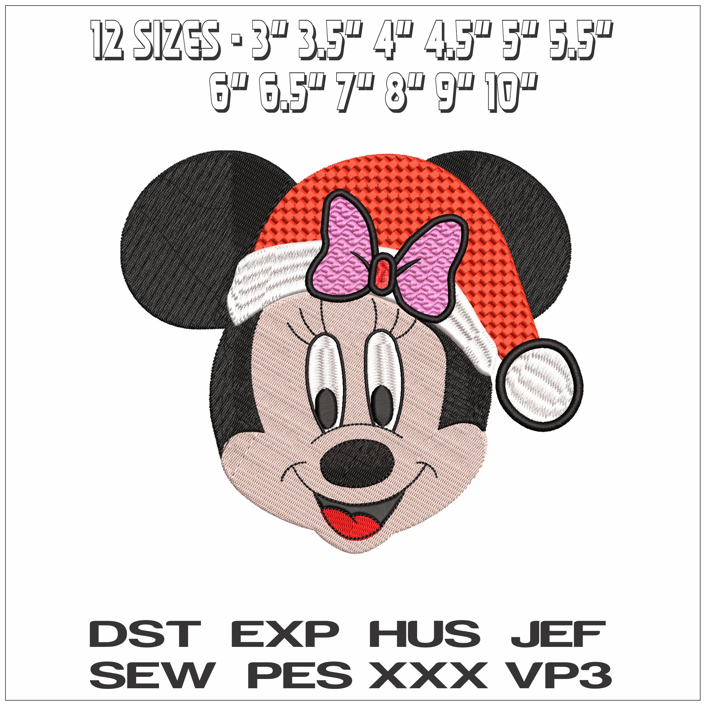 Minnie Mouse Head with Xmas quilted Hat- Elegant embroidery design file - instant download — view 2