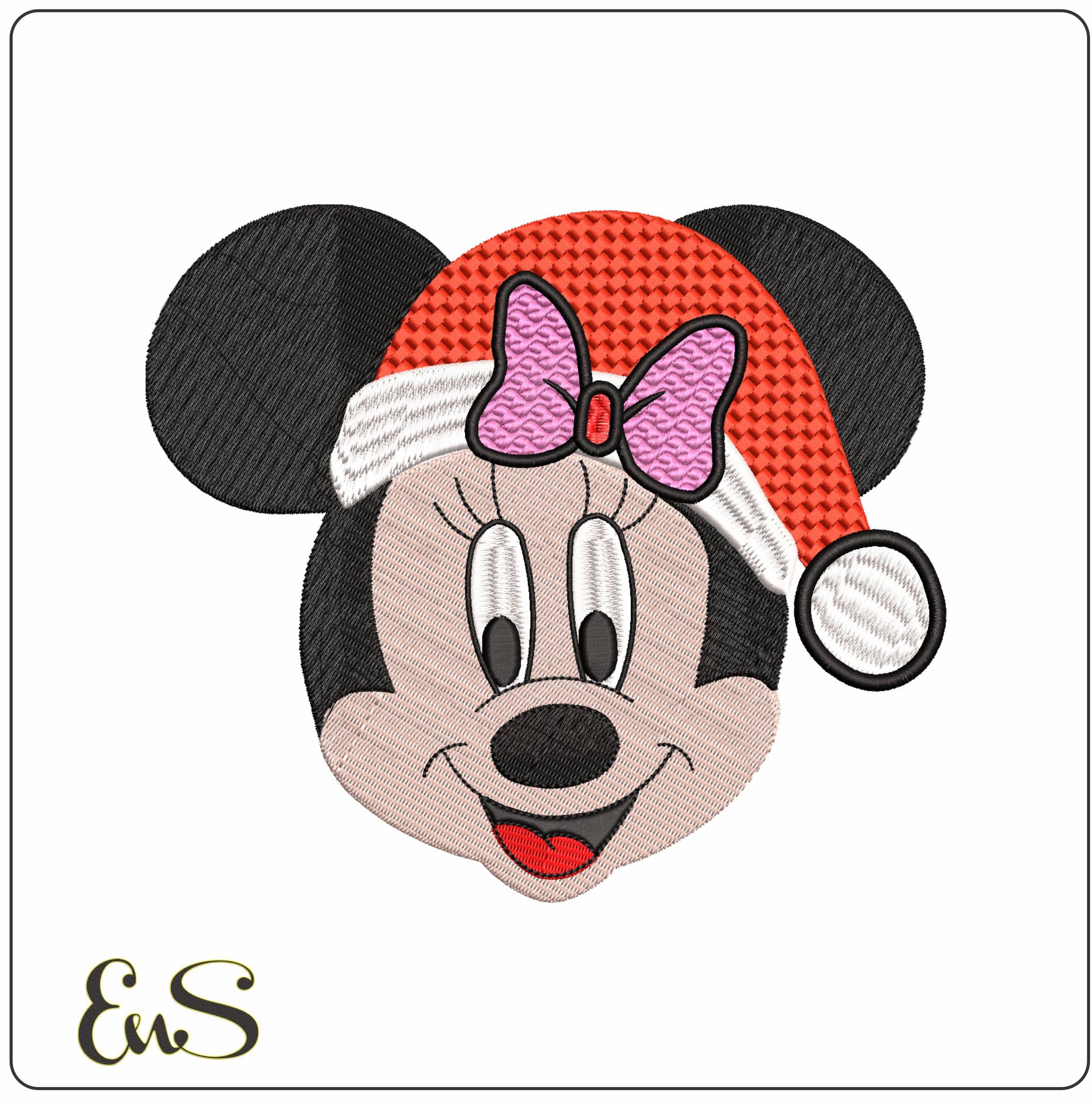 Minnie Mouse Head with Xmas quilted Hat- Elegant embroidery design file - instant download