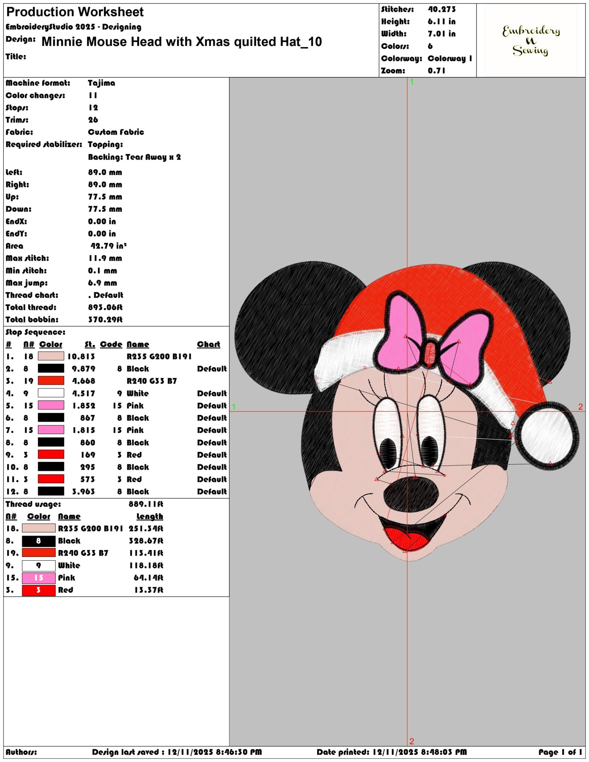Minnie Mouse Head with Xmas quilted Hat- Elegant embroidery design file - instant download — view 3