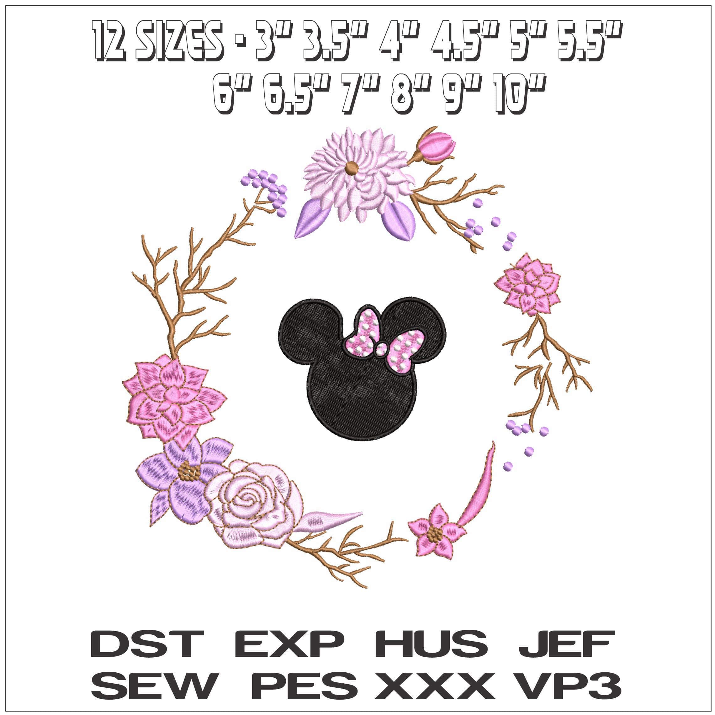 Minnie Mouse in Flower Wreath- Elegant embroidery design file - instant download — view 2