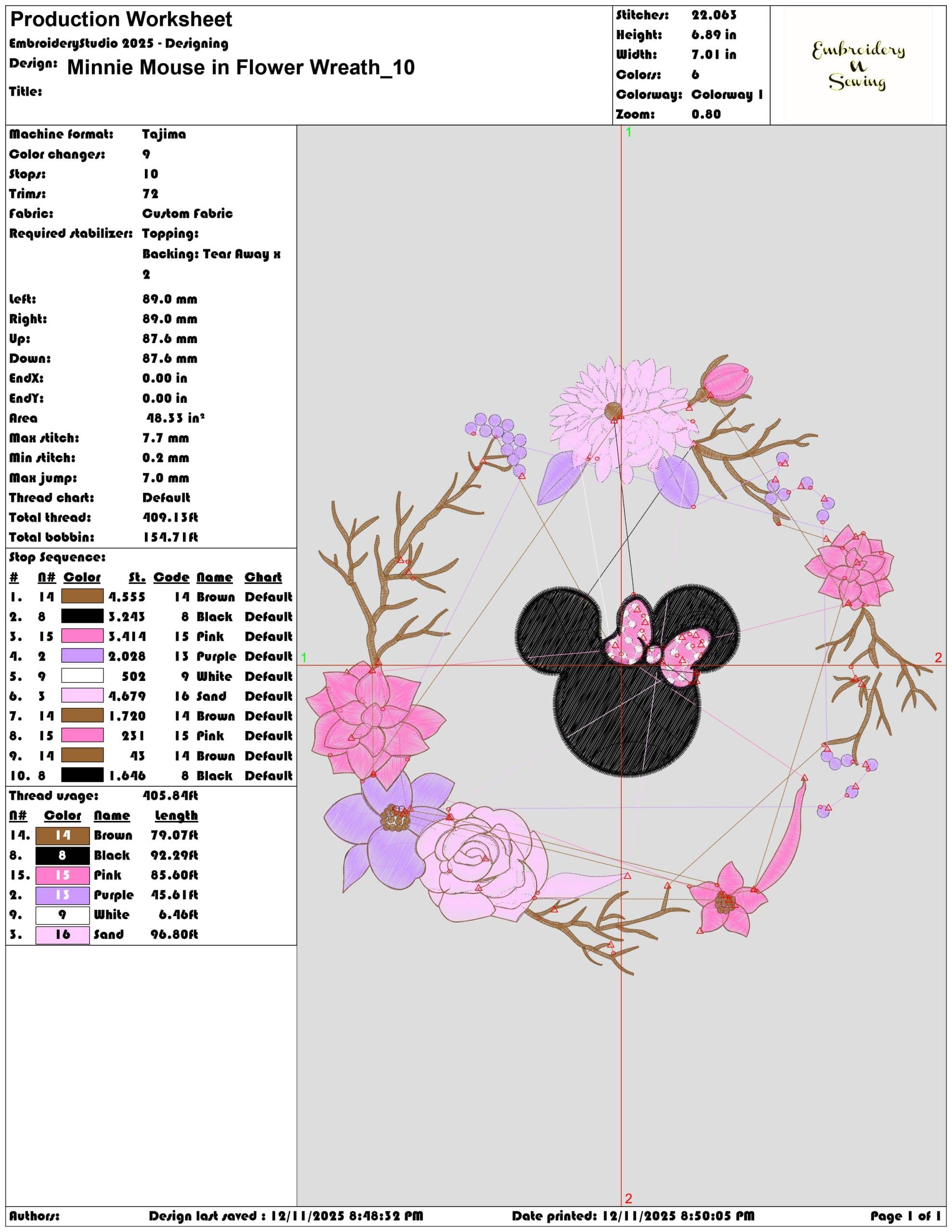 Minnie Mouse in Flower Wreath- Elegant embroidery design file - instant download — view 3