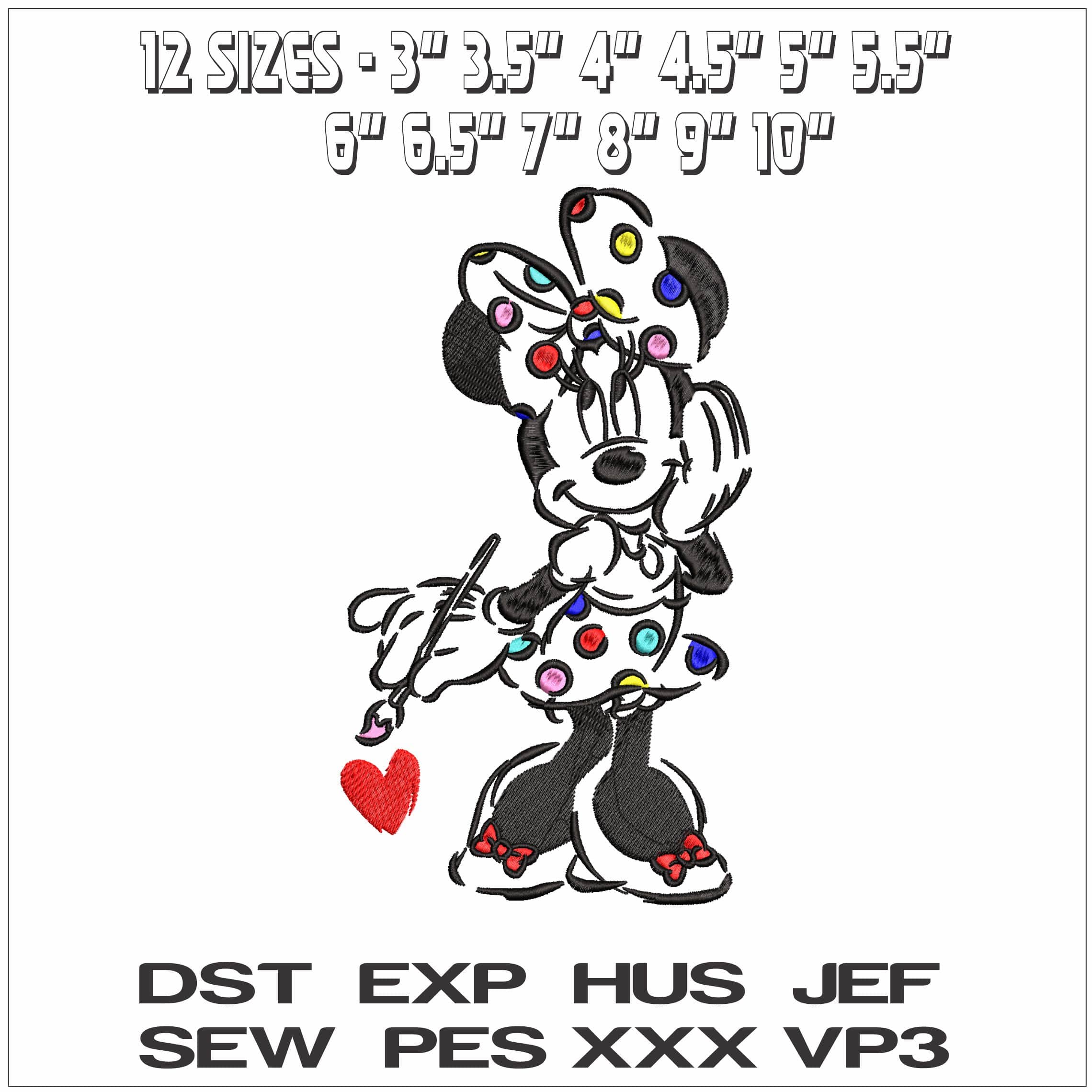 Minnie Mouse outline with Pocodots- Elegant embroidery design file - instant download — view 2