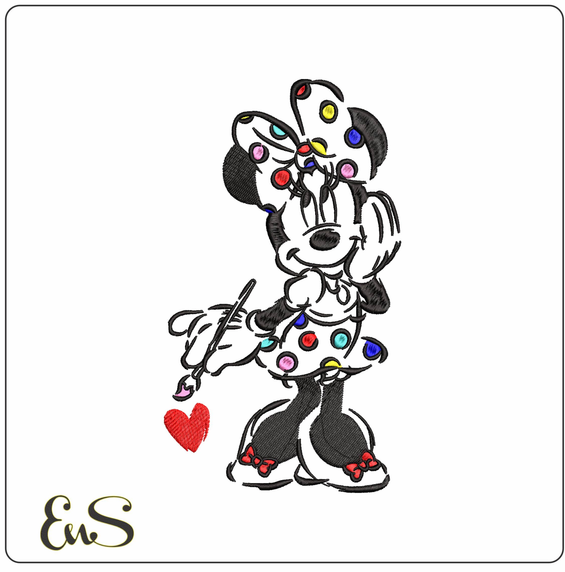 Minnie Mouse outline with Pocodots- Elegant embroidery design file - instant download