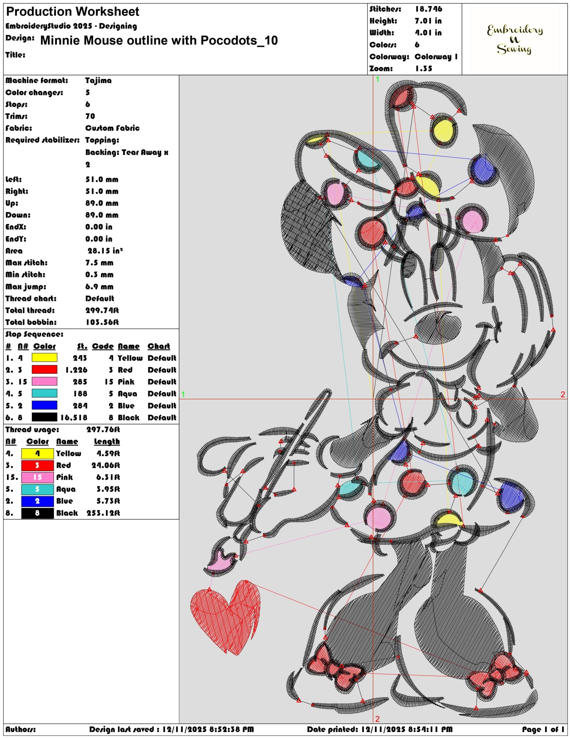 Minnie Mouse outline with Pocodots- Elegant embroidery design file - instant download — view 3