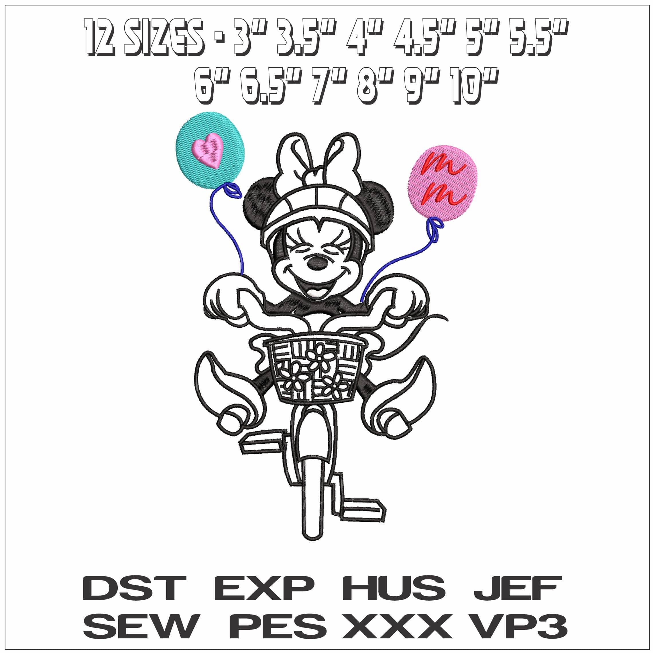 Minnie Mouse riding Bike- Elegant embroidery design file - instant download — view 2