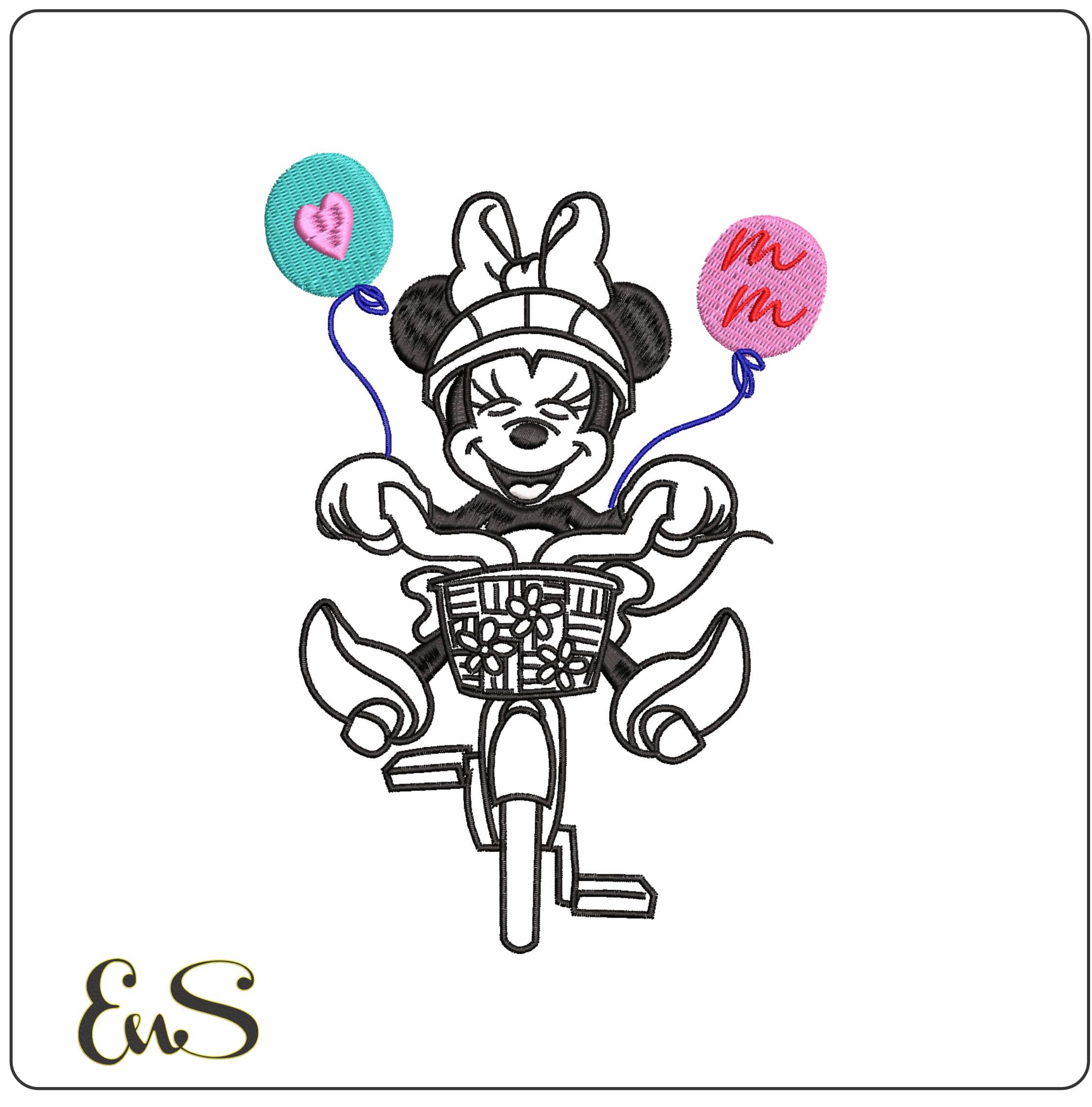 Minnie Mouse riding Bike- Elegant embroidery design file - instant download