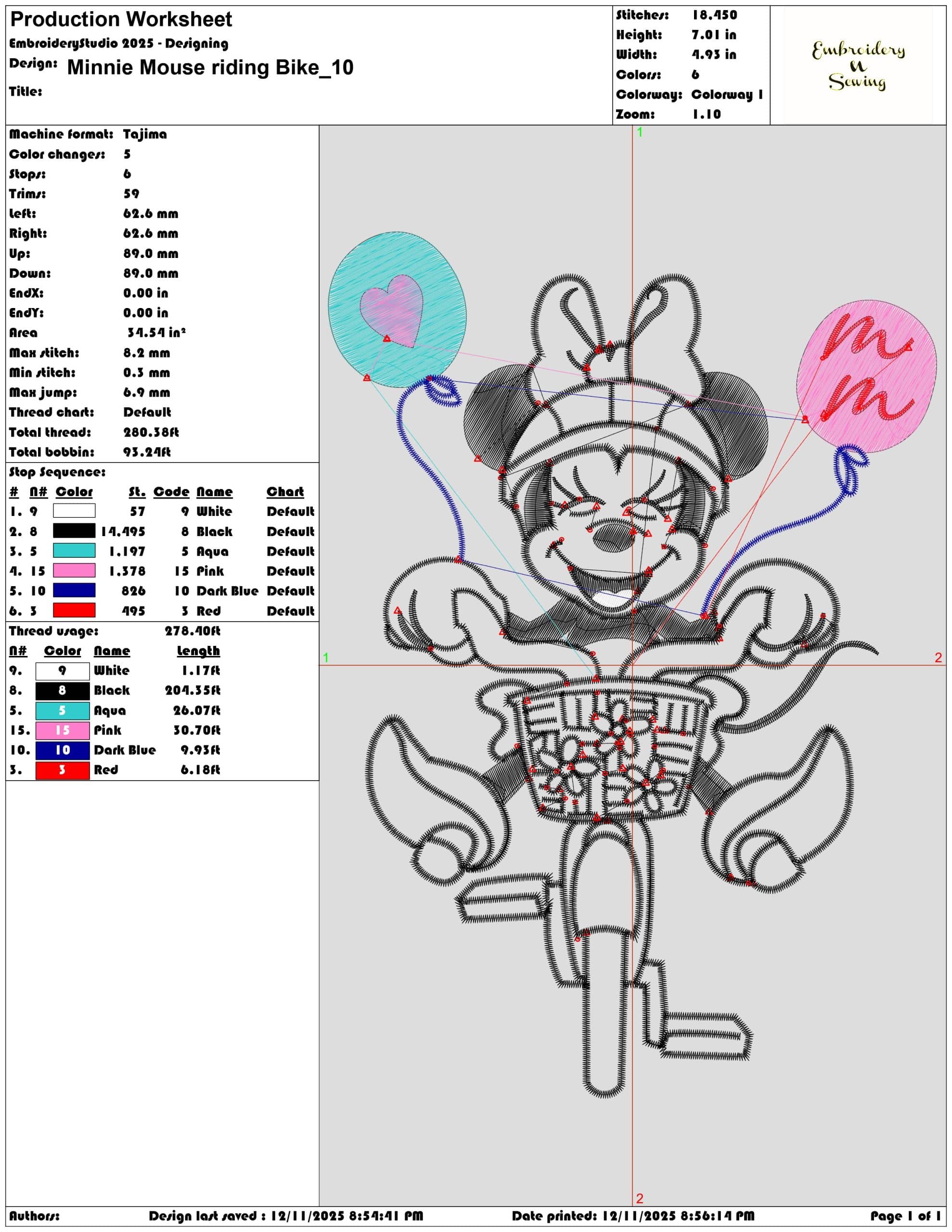 Minnie Mouse riding Bike- Elegant embroidery design file - instant download — view 3