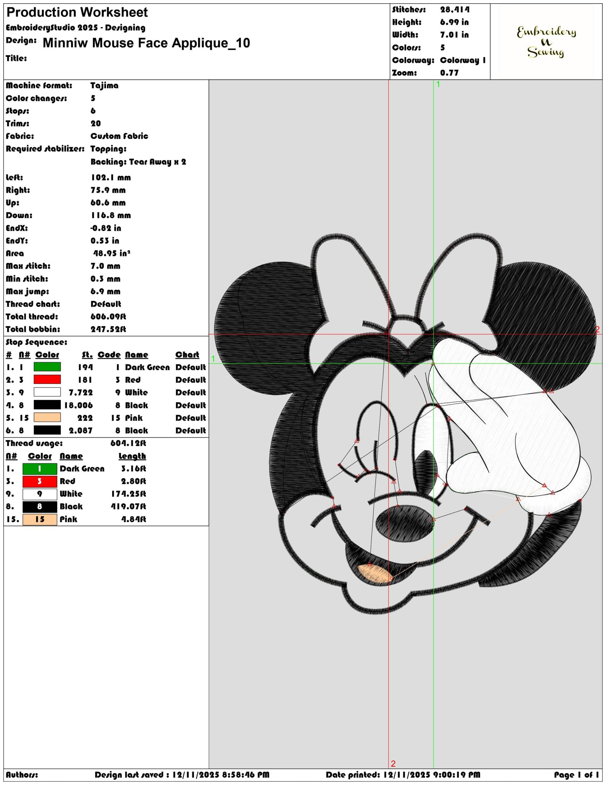 Minniw Mouse Face Applique- Elegant embroidery design file - instant download — view 3