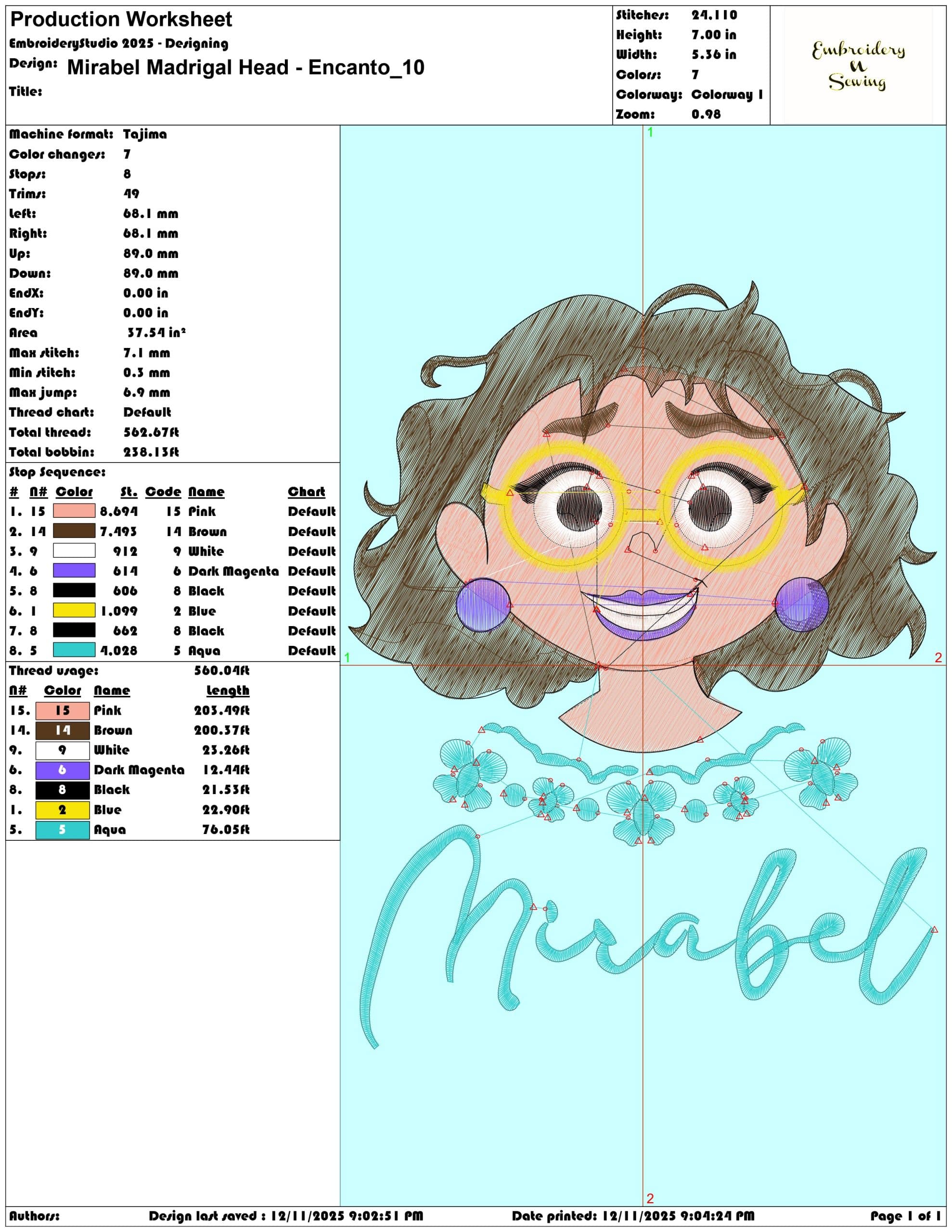 Mirabel Madrigal Head Encanto- Elegant embroidery design file - instant download — view 3