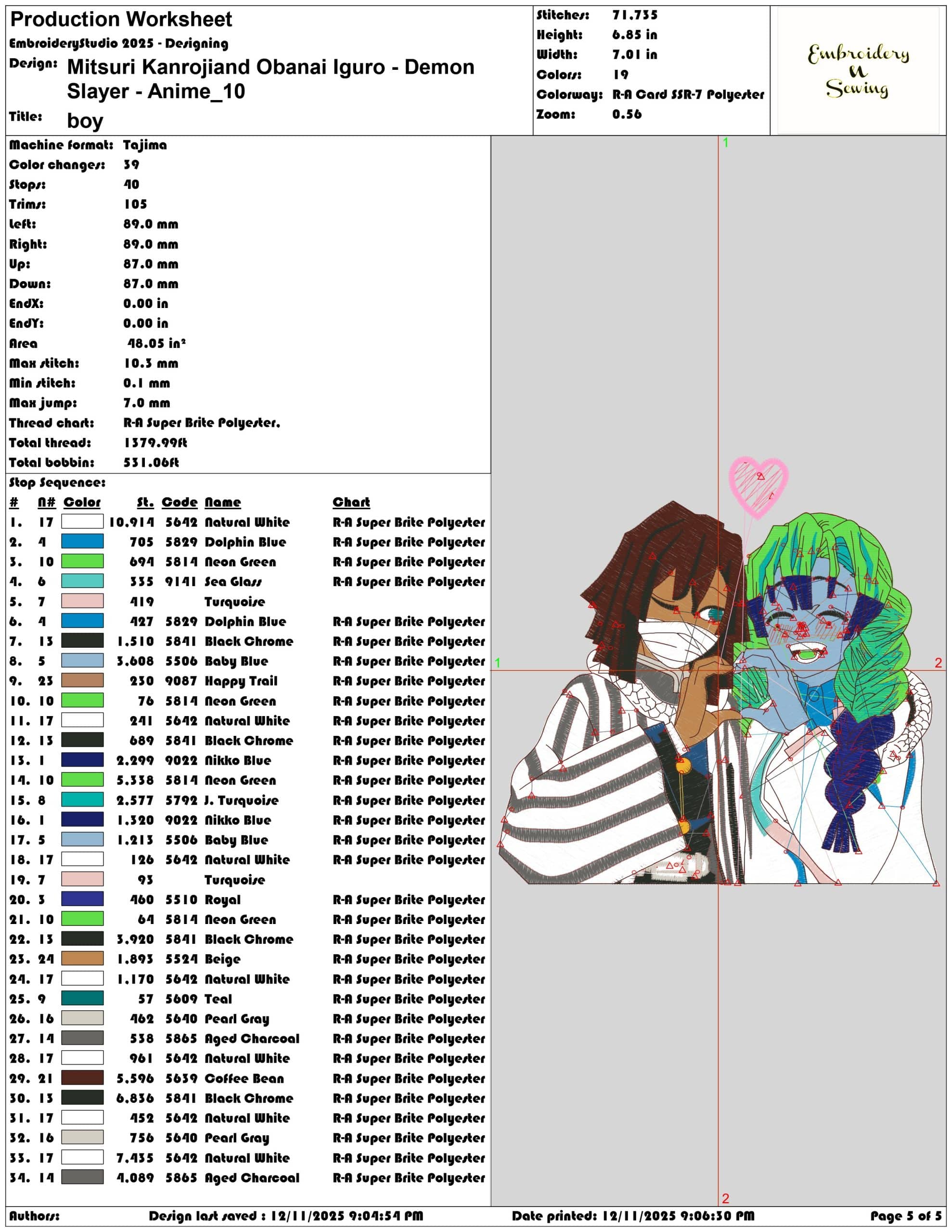 Mitsuri Kanrojiand Obanai Iguro Demon Slayer Anime- Elegant embroidery design file - instant download — view 3