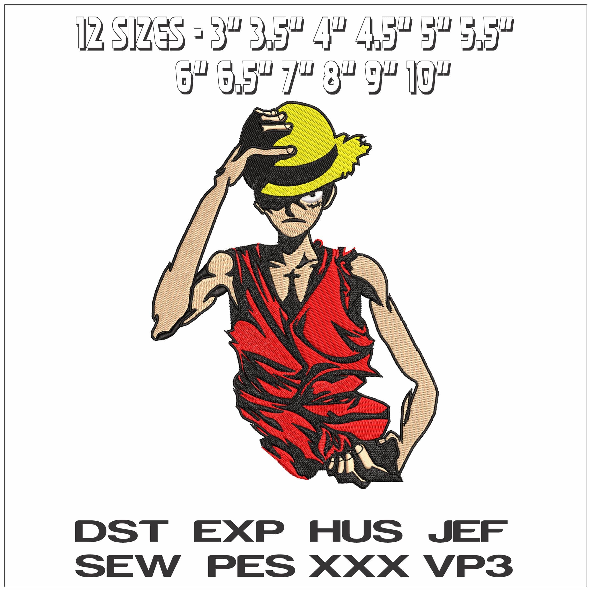 Monkey D Luffy Tilting Hat One Piece Anime- Elegant embroidery design file - instant download — view 2