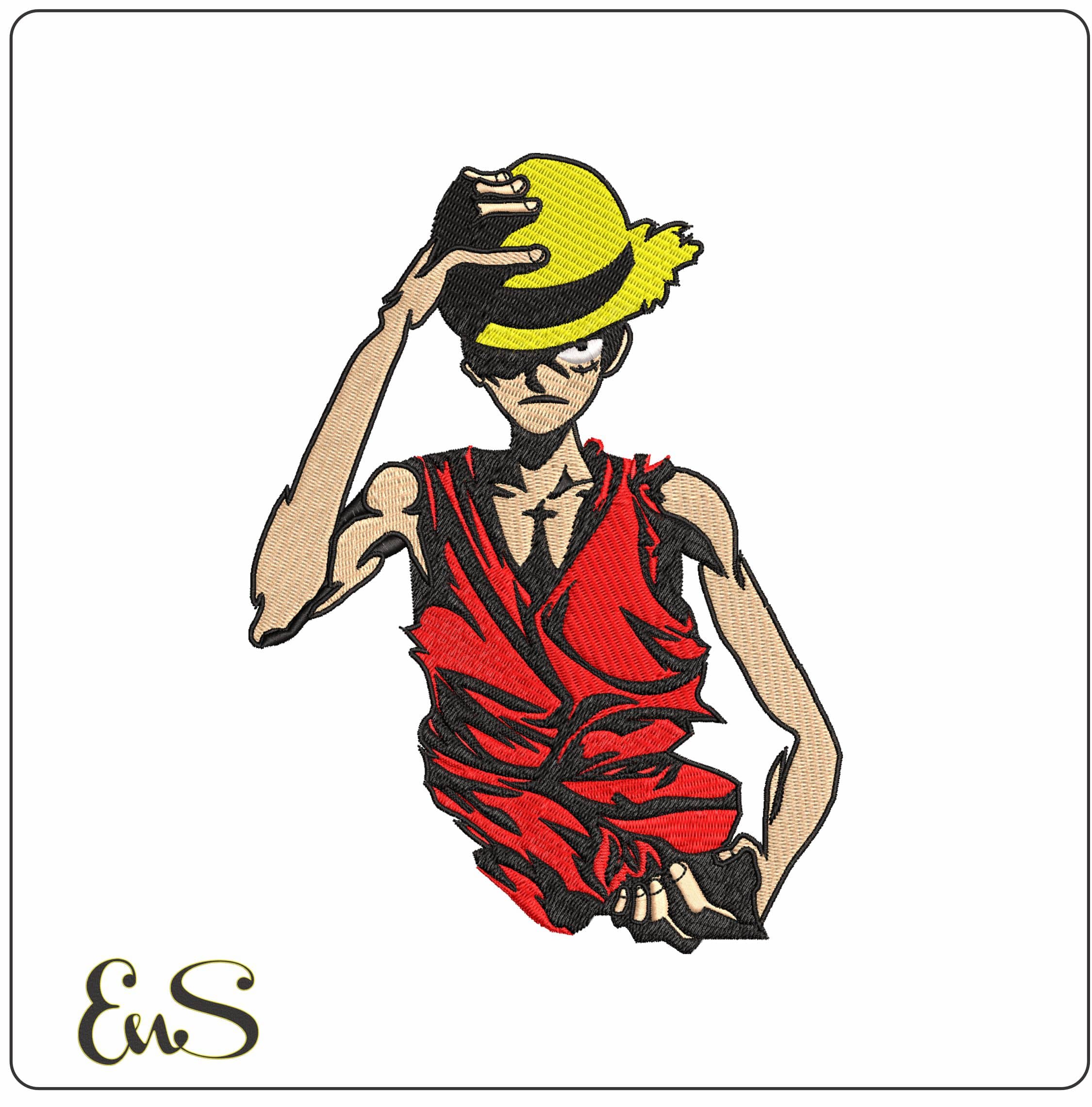 Monkey D Luffy Tilting Hat One Piece Anime- Elegant embroidery design file - instant download