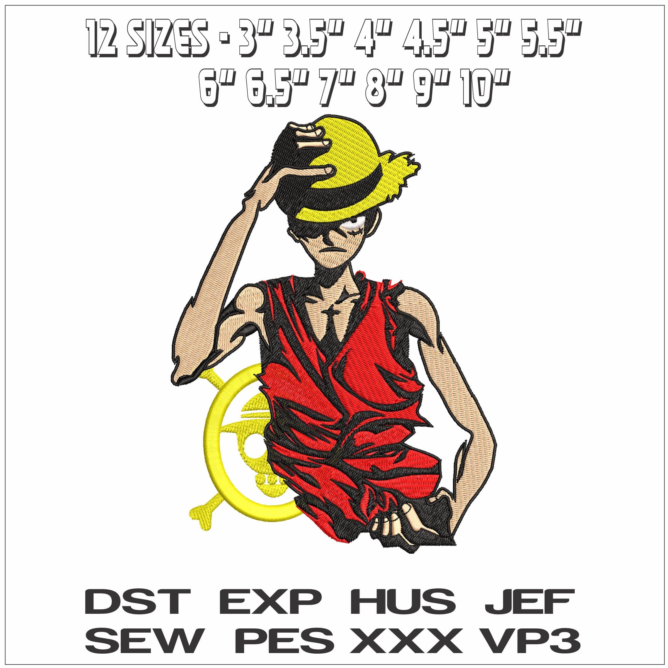 Monkey D Luffy with One Piece Logo Anime- Elegant embroidery design file - instant download — view 2