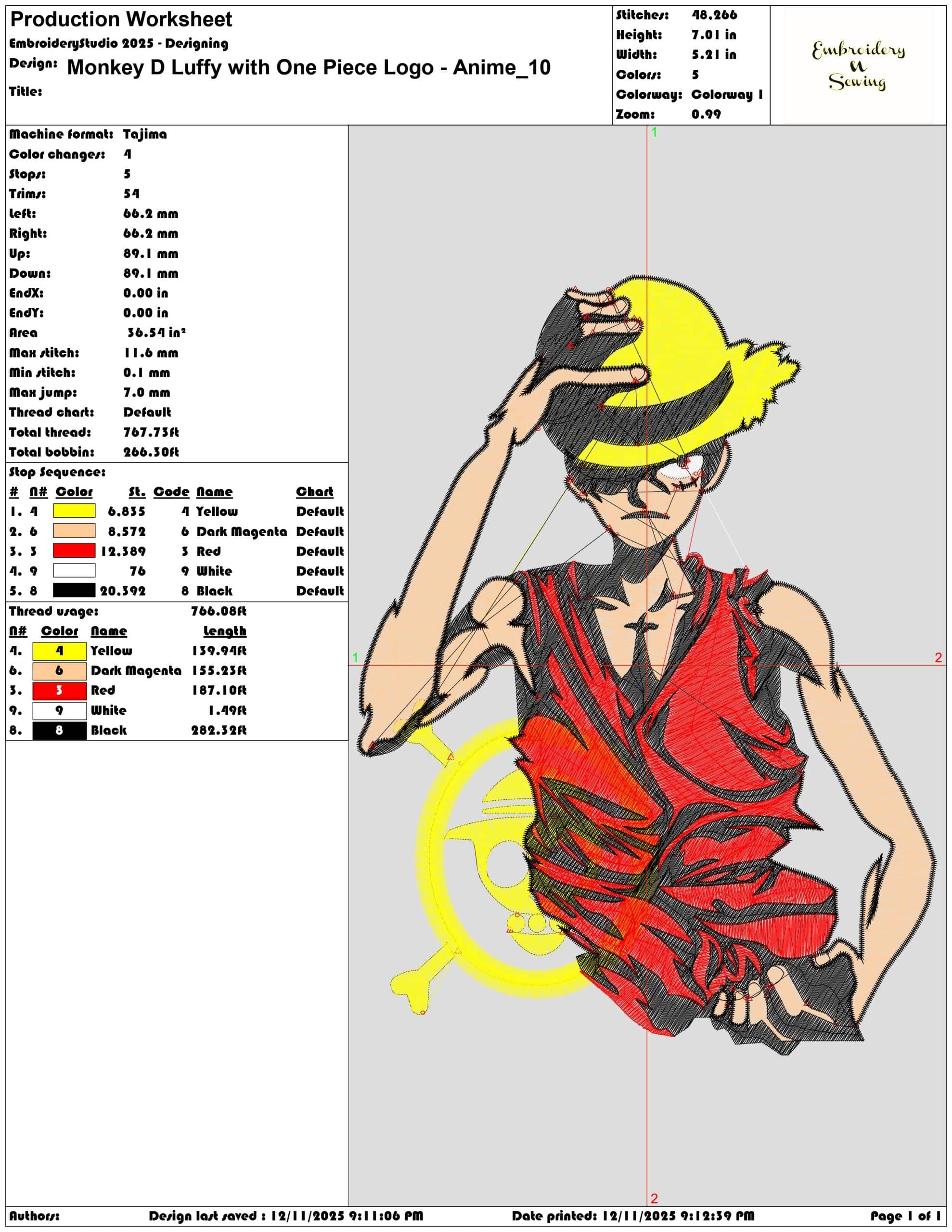 Monkey D Luffy with One Piece Logo Anime- Elegant embroidery design file - instant download — view 3