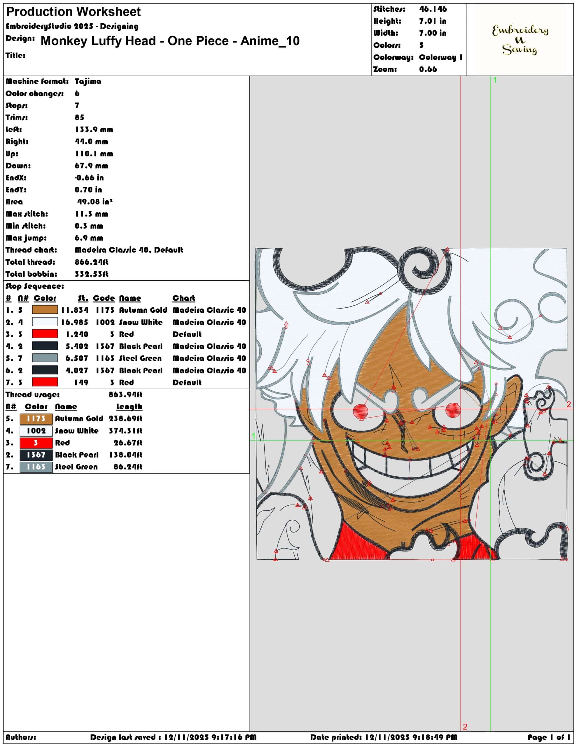 Monkey Luffy Head One Piece Anime- Elegant embroidery design file - instant download — view 3
