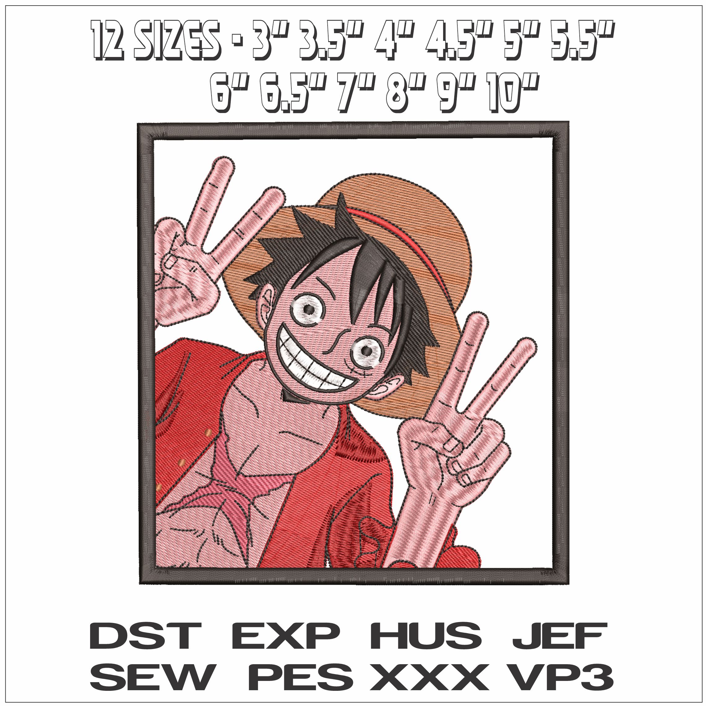 Monkey Luffy Salute One Piece Anime- Elegant embroidery design file - instant download — view 2