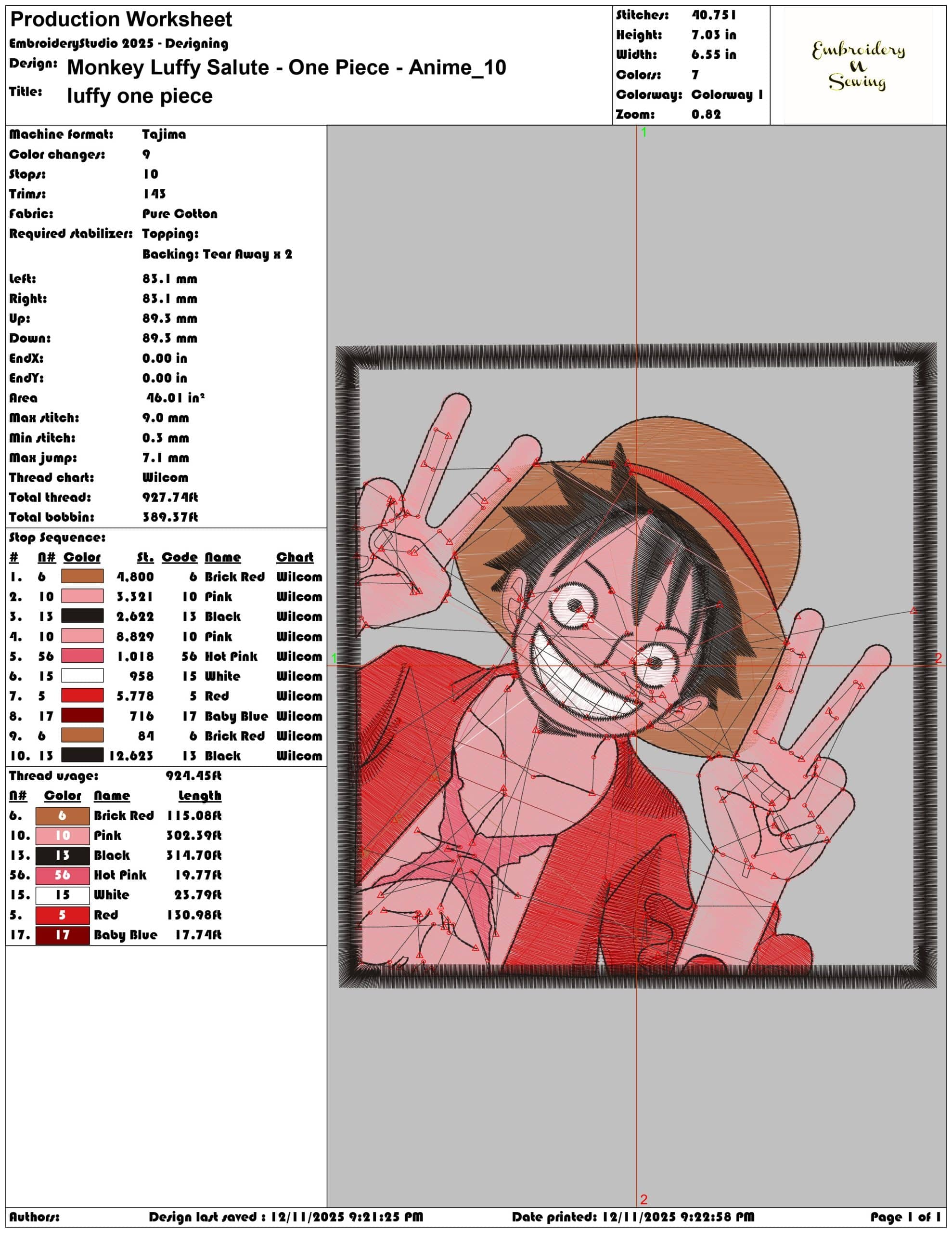 Monkey Luffy Salute One Piece Anime- Elegant embroidery design file - instant download — view 3