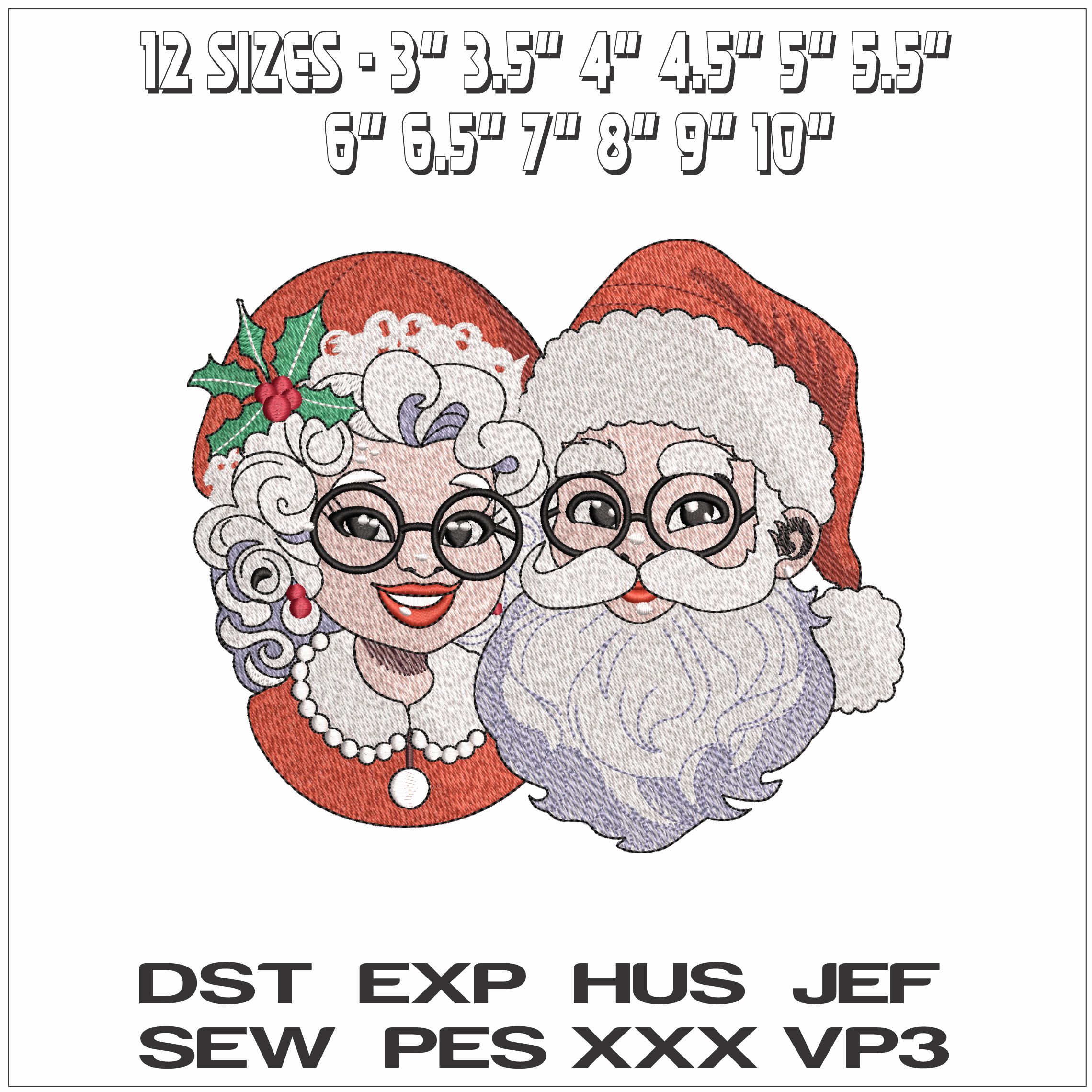 Mr and Mrs Santa - Elegant embroidery design file - instant download — view 2