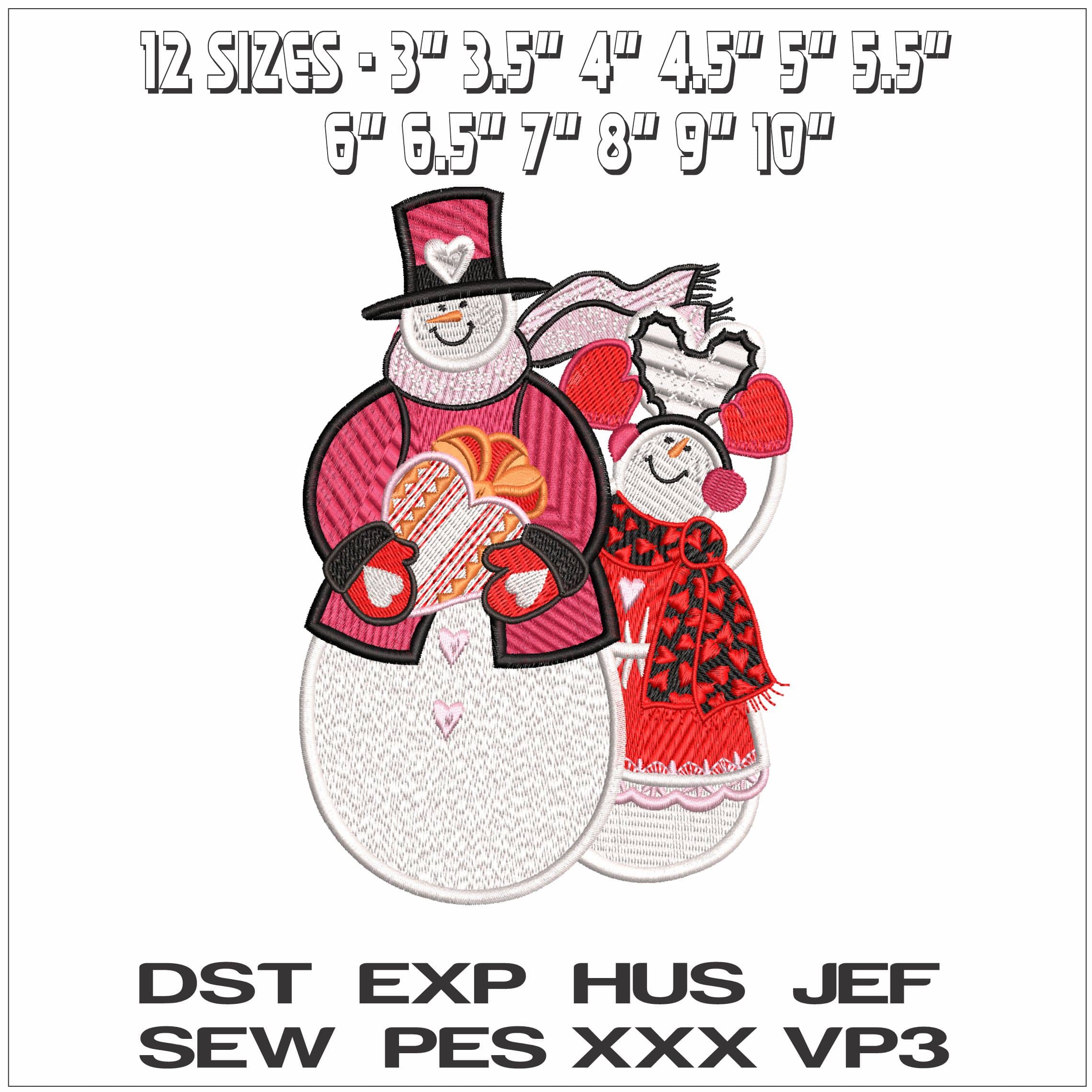 Mr and Mrs Snowman- Elegant embroidery design file - instant download — view 2