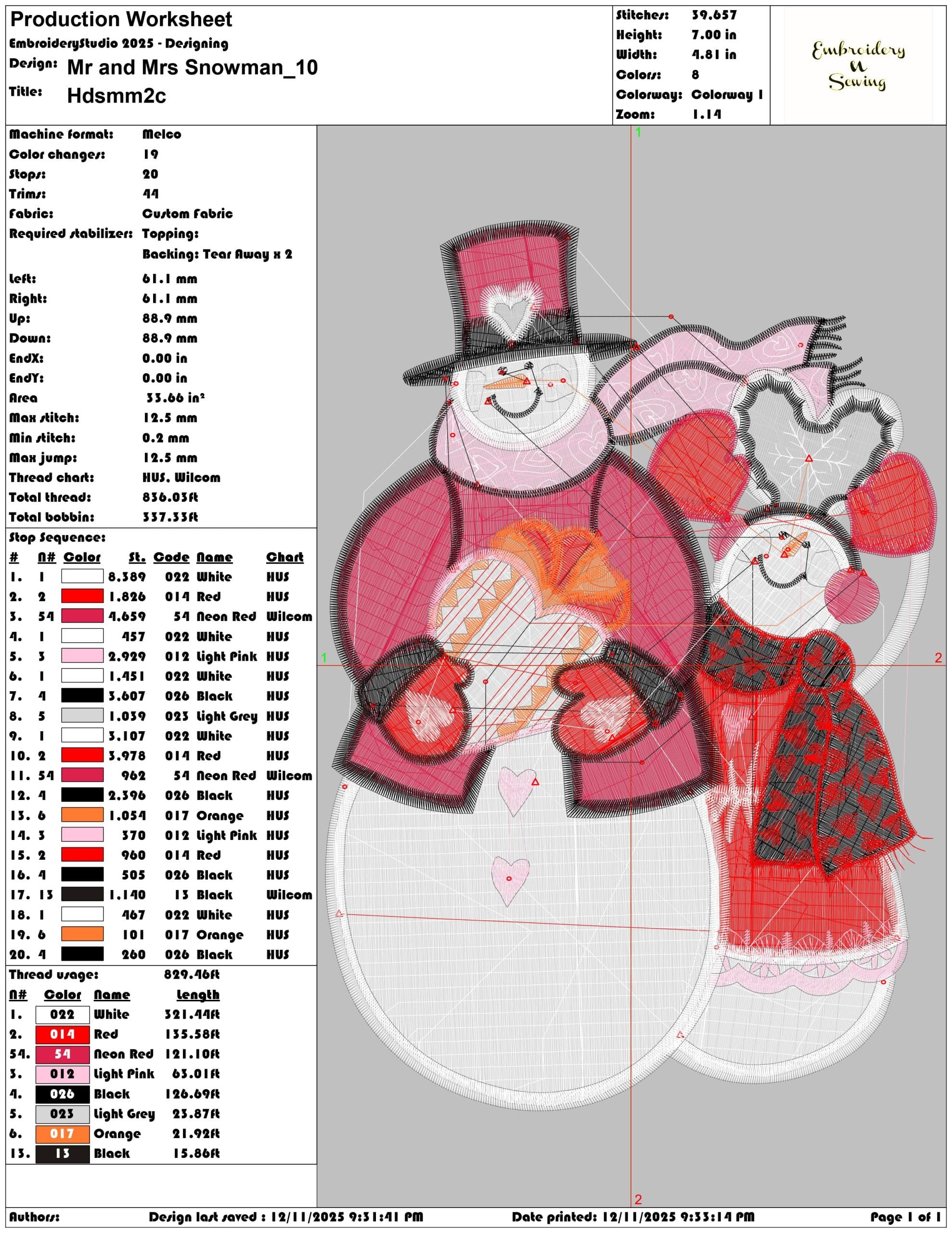 Mr and Mrs Snowman- Elegant embroidery design file - instant download — view 3