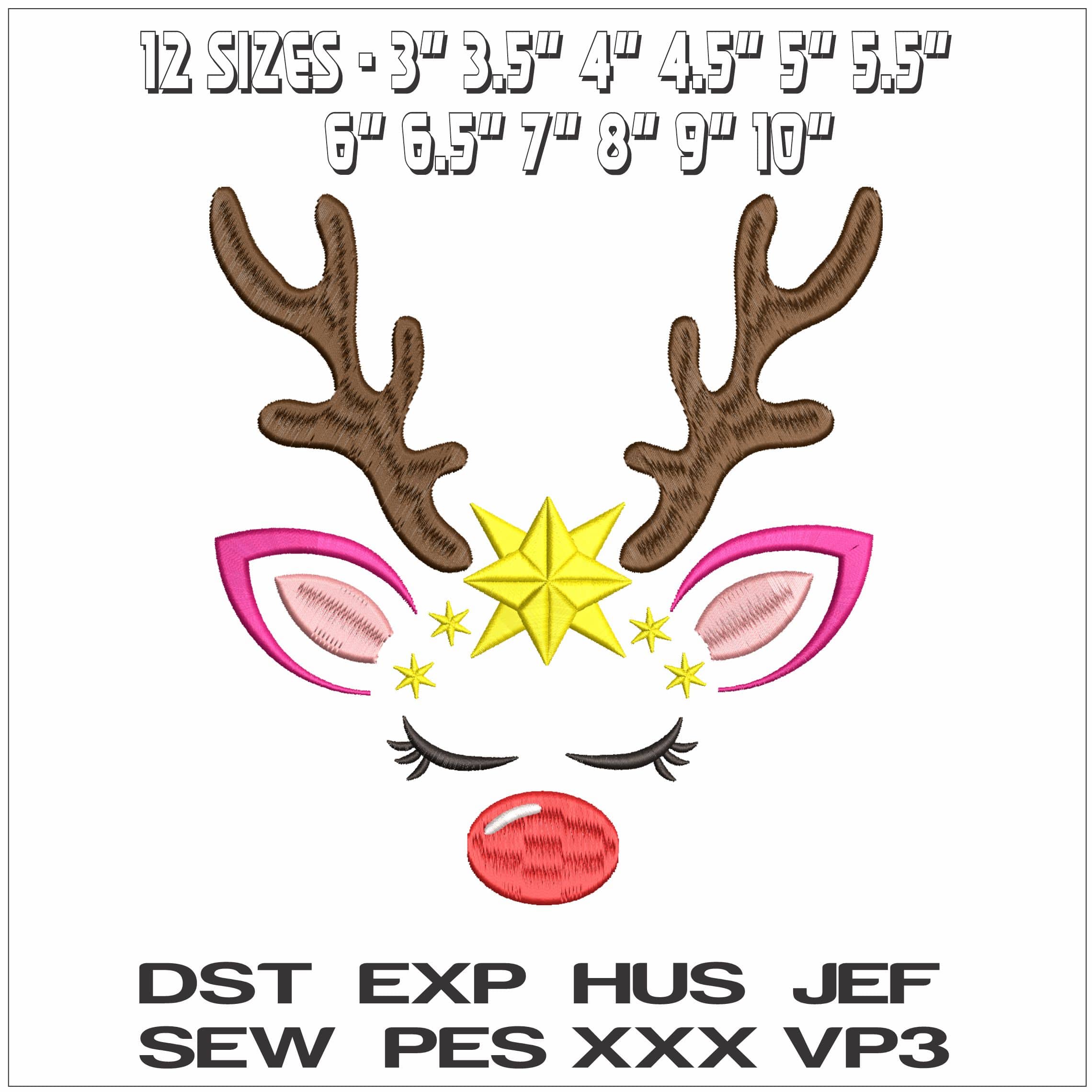 Mrs Ruldolph Star Reindeer Face- Elegant embroidery design file - instant download — view 2