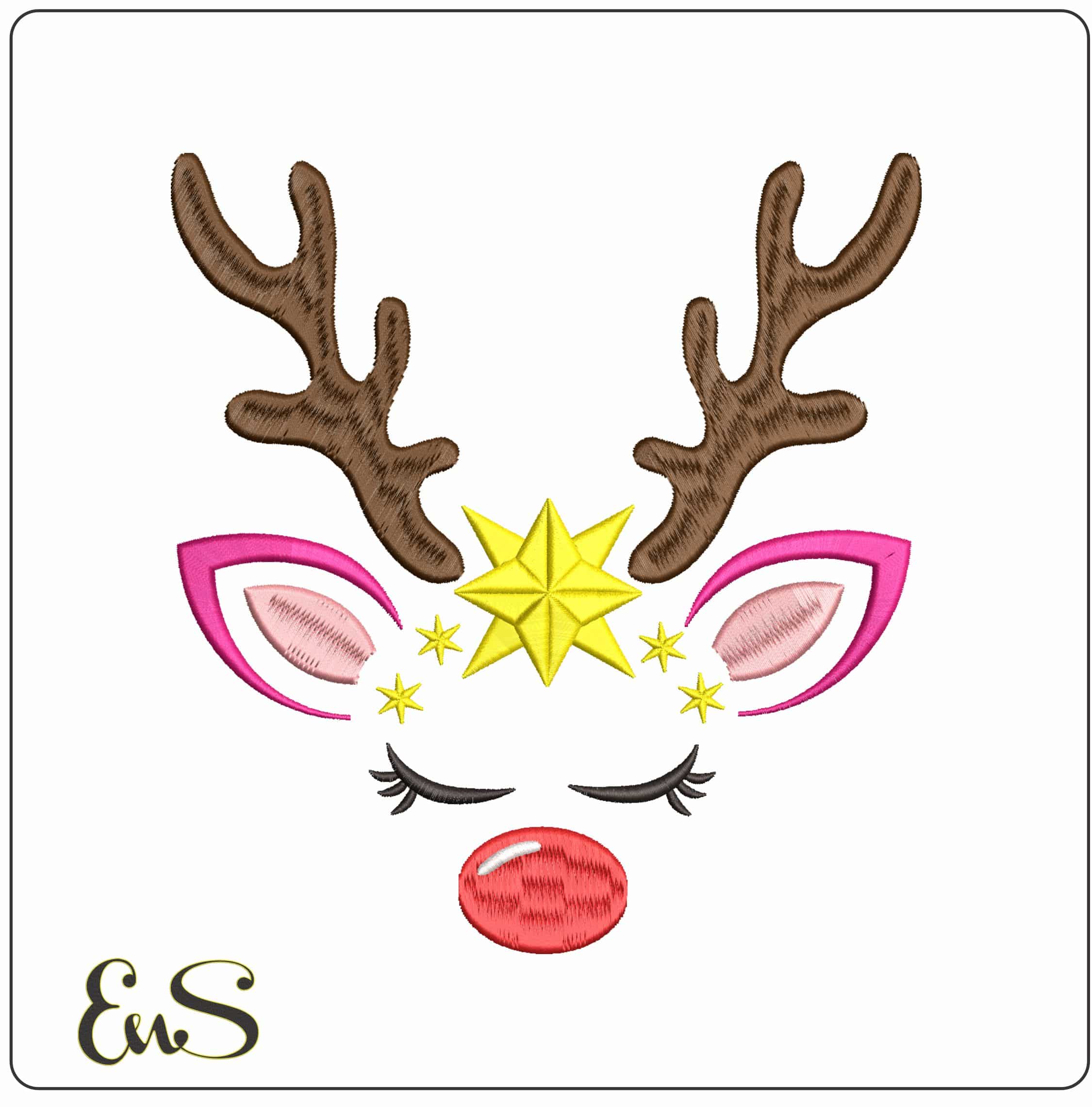 Mrs Ruldolph Star Reindeer Face- Elegant embroidery design file - instant download