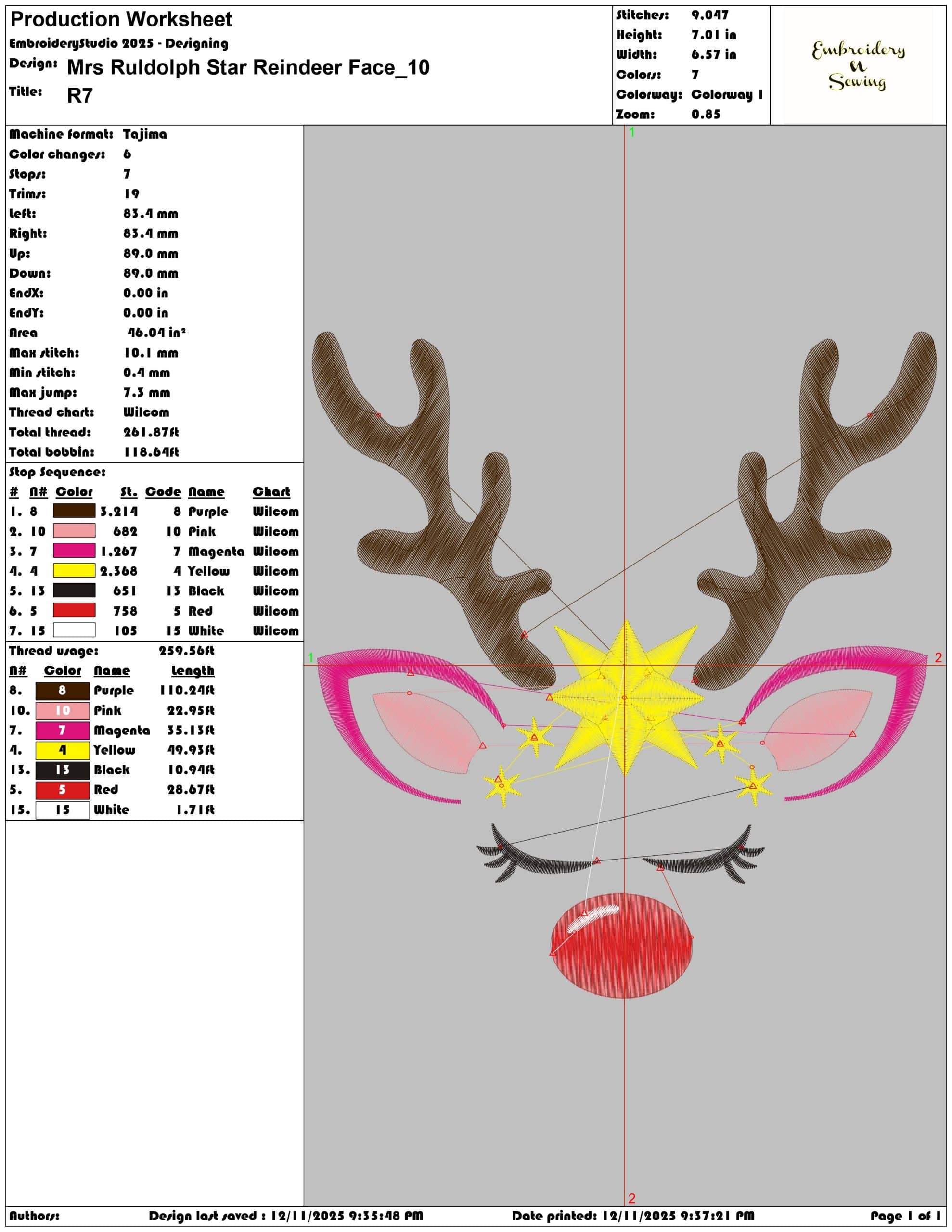Mrs Ruldolph Star Reindeer Face- Elegant embroidery design file - instant download — view 3