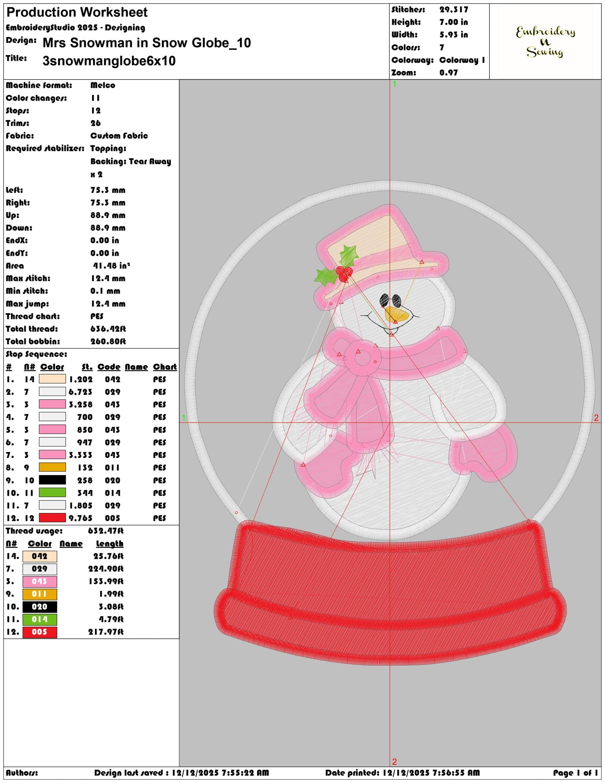 Mrs Snowman in Snow Globe- Elegant embroidery design file - instant download — view 3