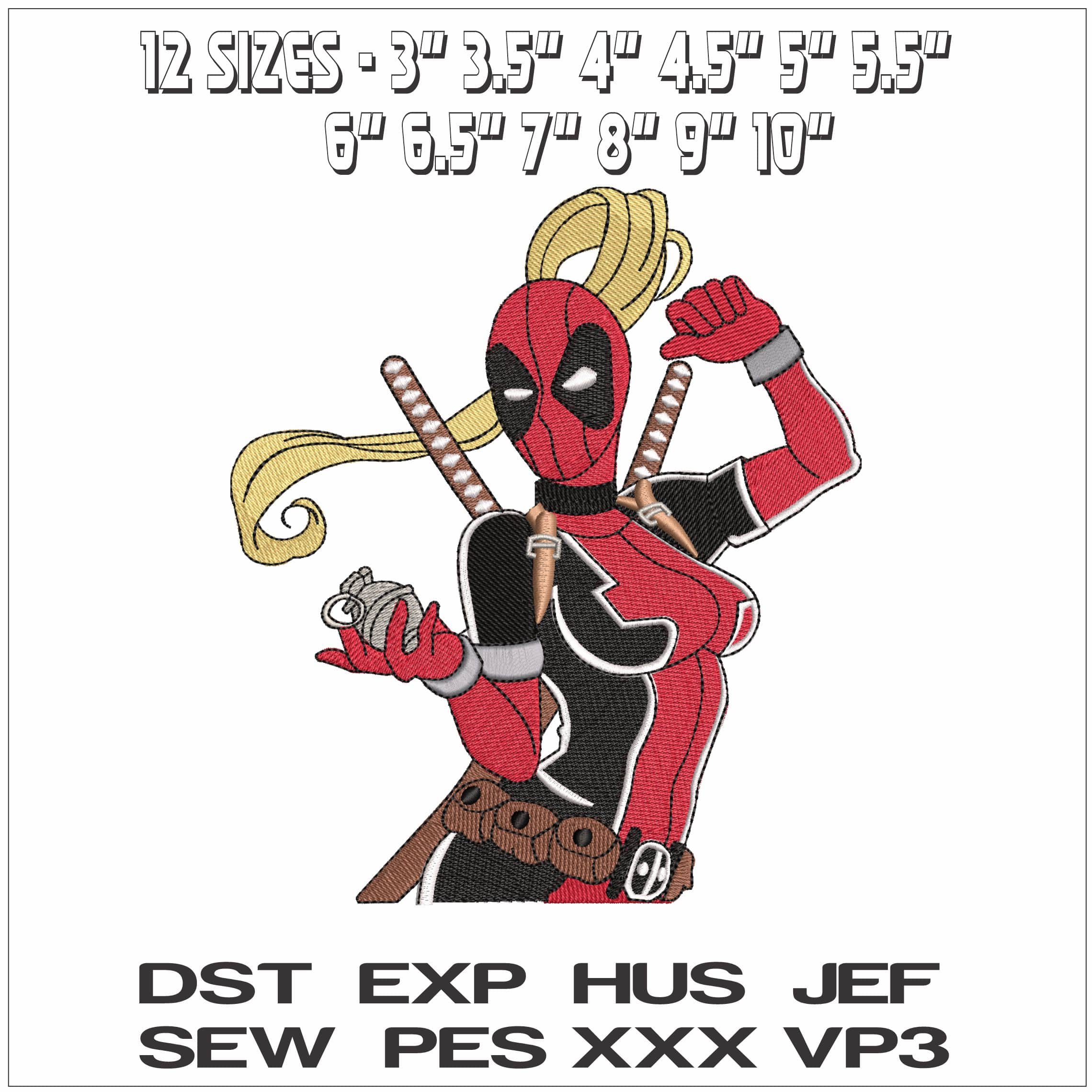 Mrs Deadpool- Elegant embroidery design file - instant download — view 2