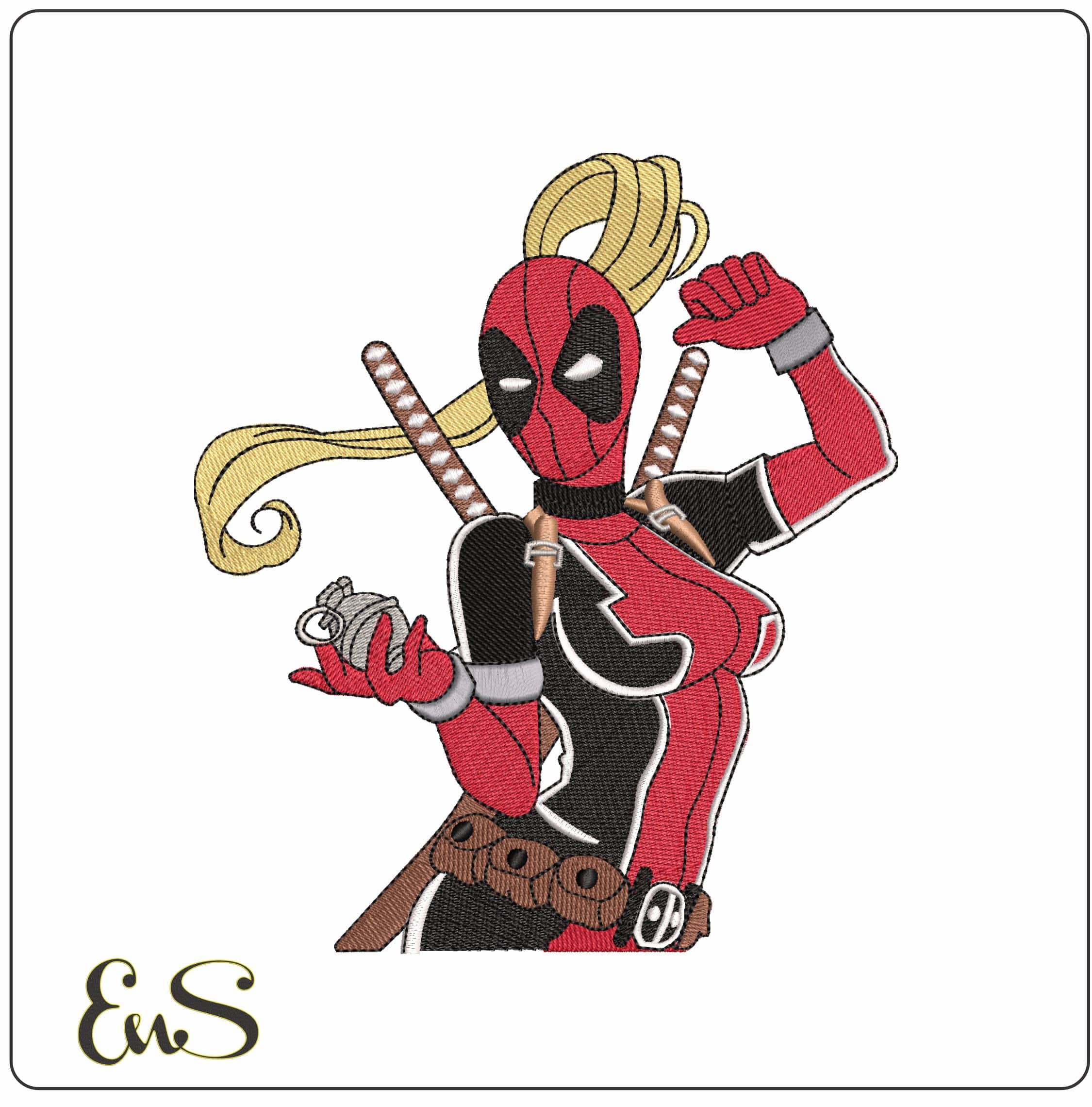 Mrs Deadpool- Elegant embroidery design file - instant download
