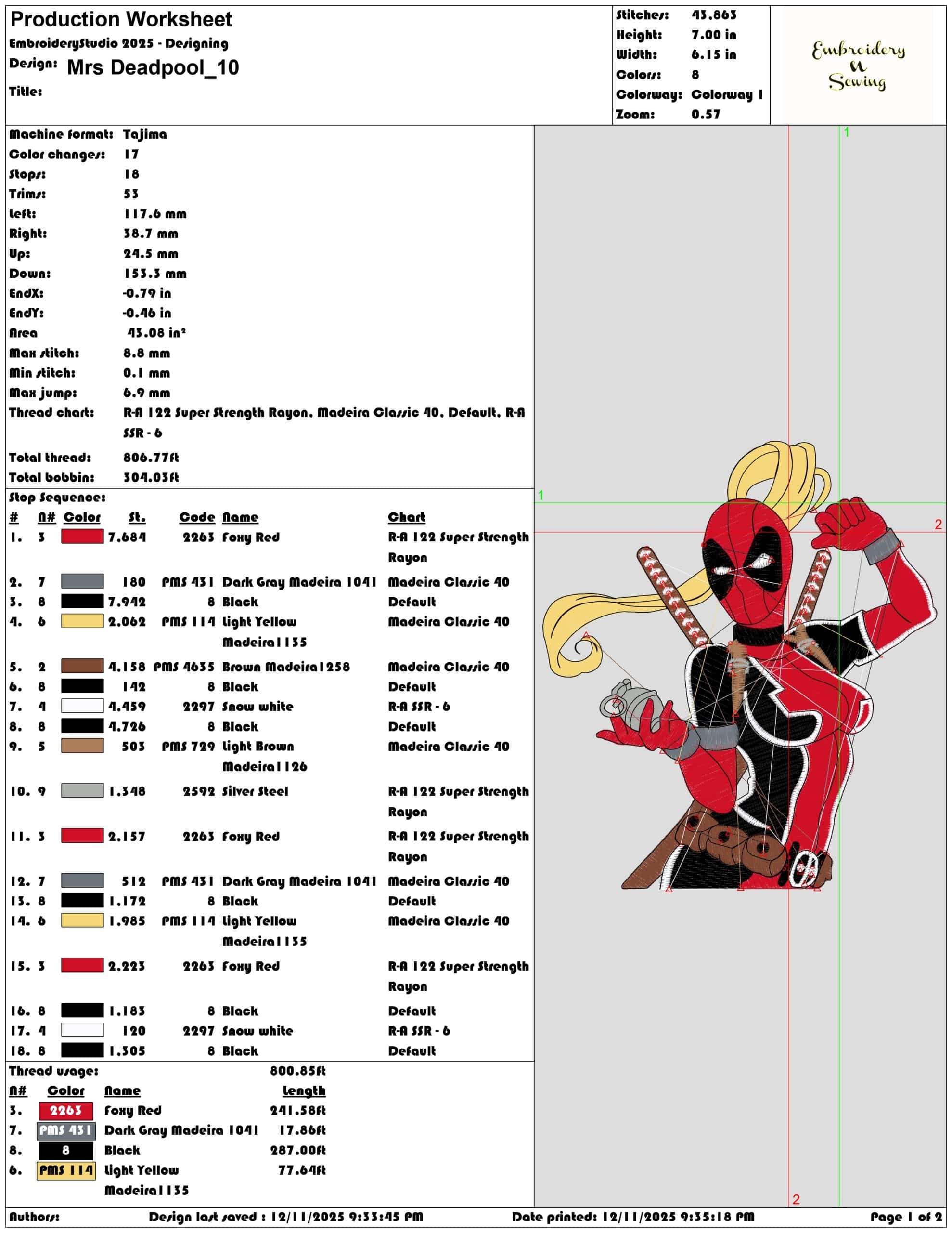 Mrs Deadpool- Elegant embroidery design file - instant download — view 3