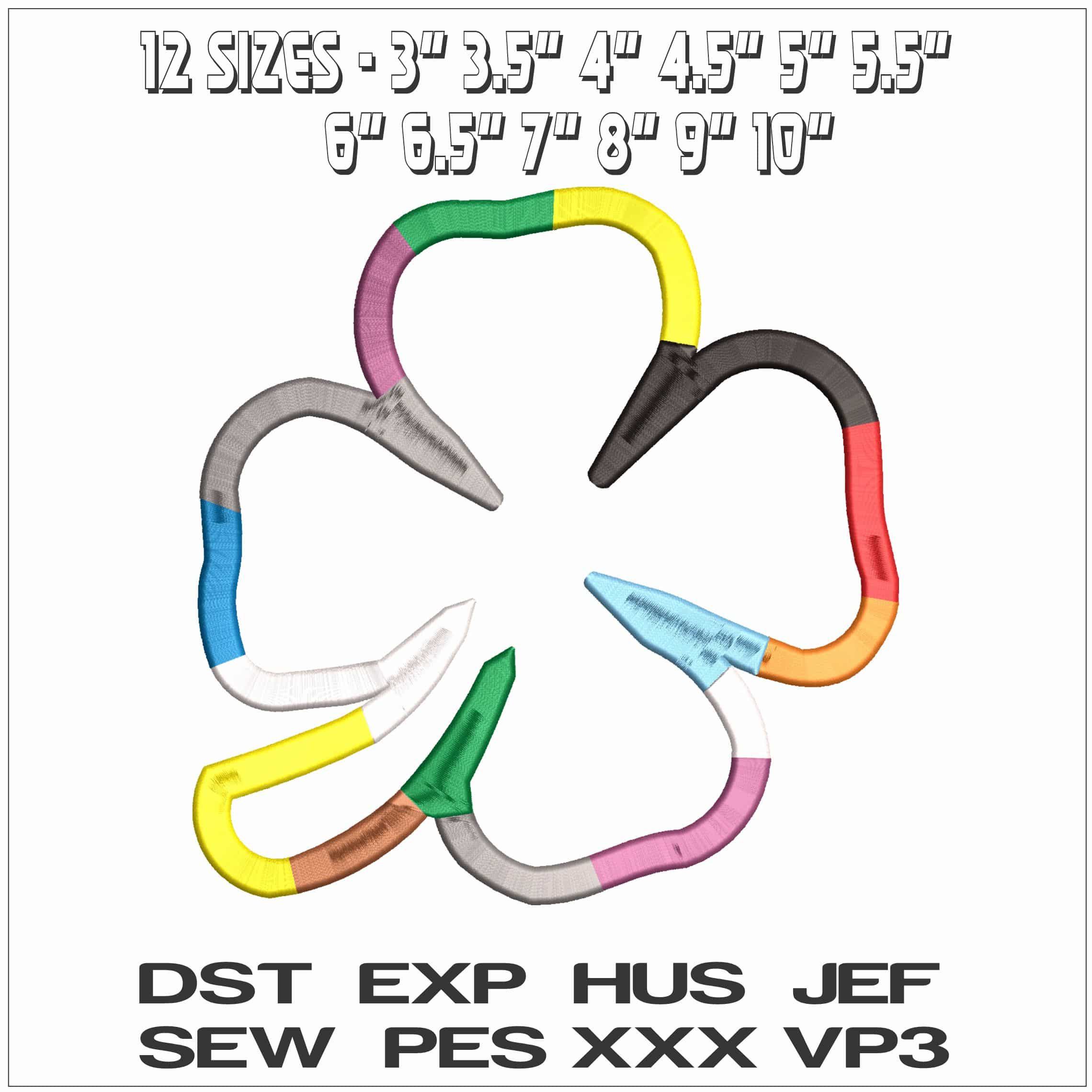 Multi Color 4 Leaf Clover- Elegant embroidery design file - instant download — view 2
