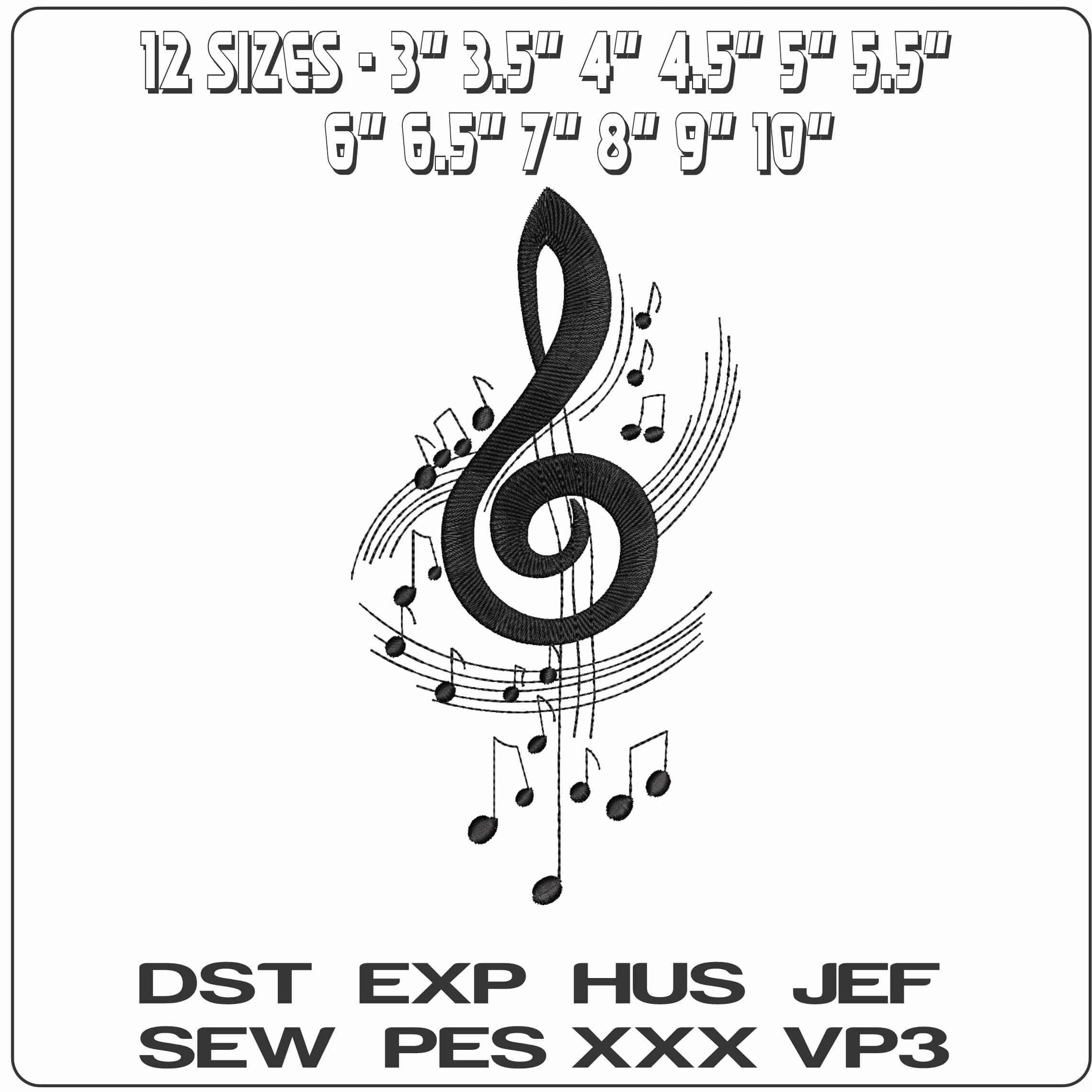 Musical Clef and Notes- Elegant embroidery design file - instant download — view 2