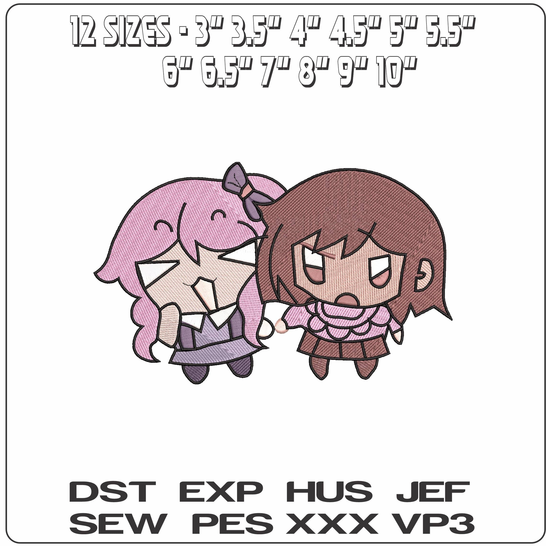 Natsuki and Sayori Doki Doki Literatue Club Anime- Elegant embroidery design file - instant download — view 2