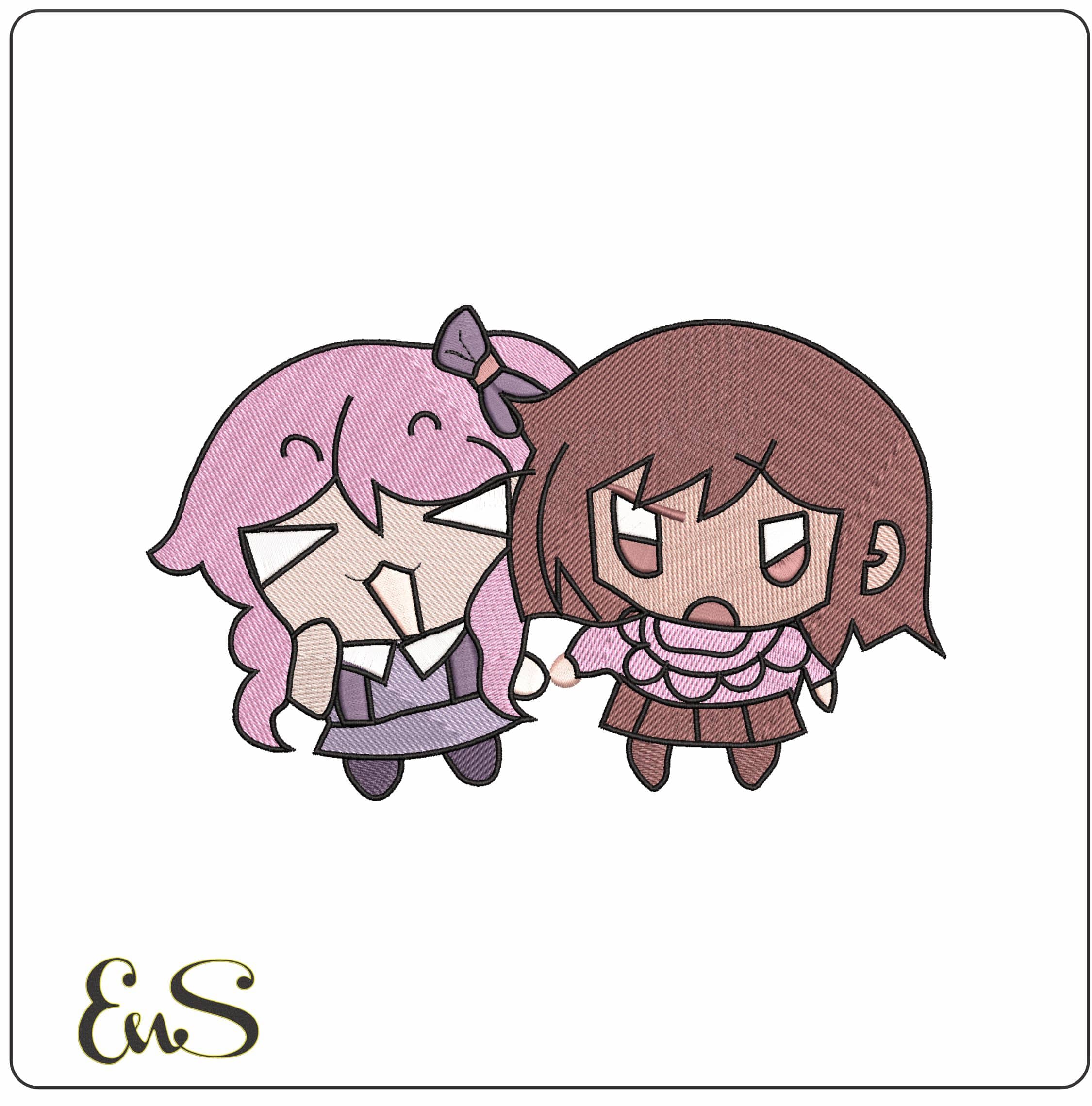 Natsuki and Sayori Doki Doki Literatue Club Anime- Elegant embroidery design file - instant download