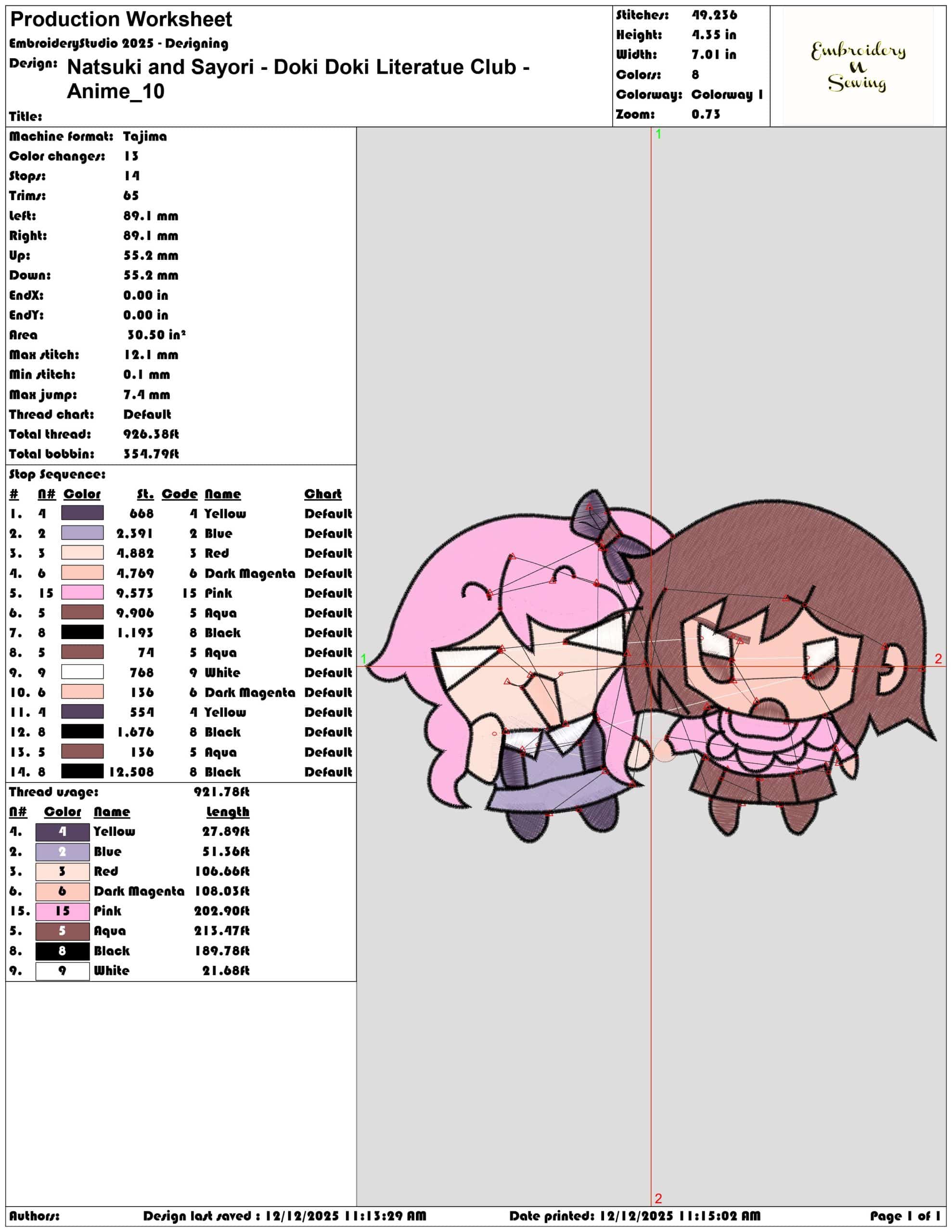Natsuki and Sayori Doki Doki Literatue Club Anime- Elegant embroidery design file - instant download — view 3
