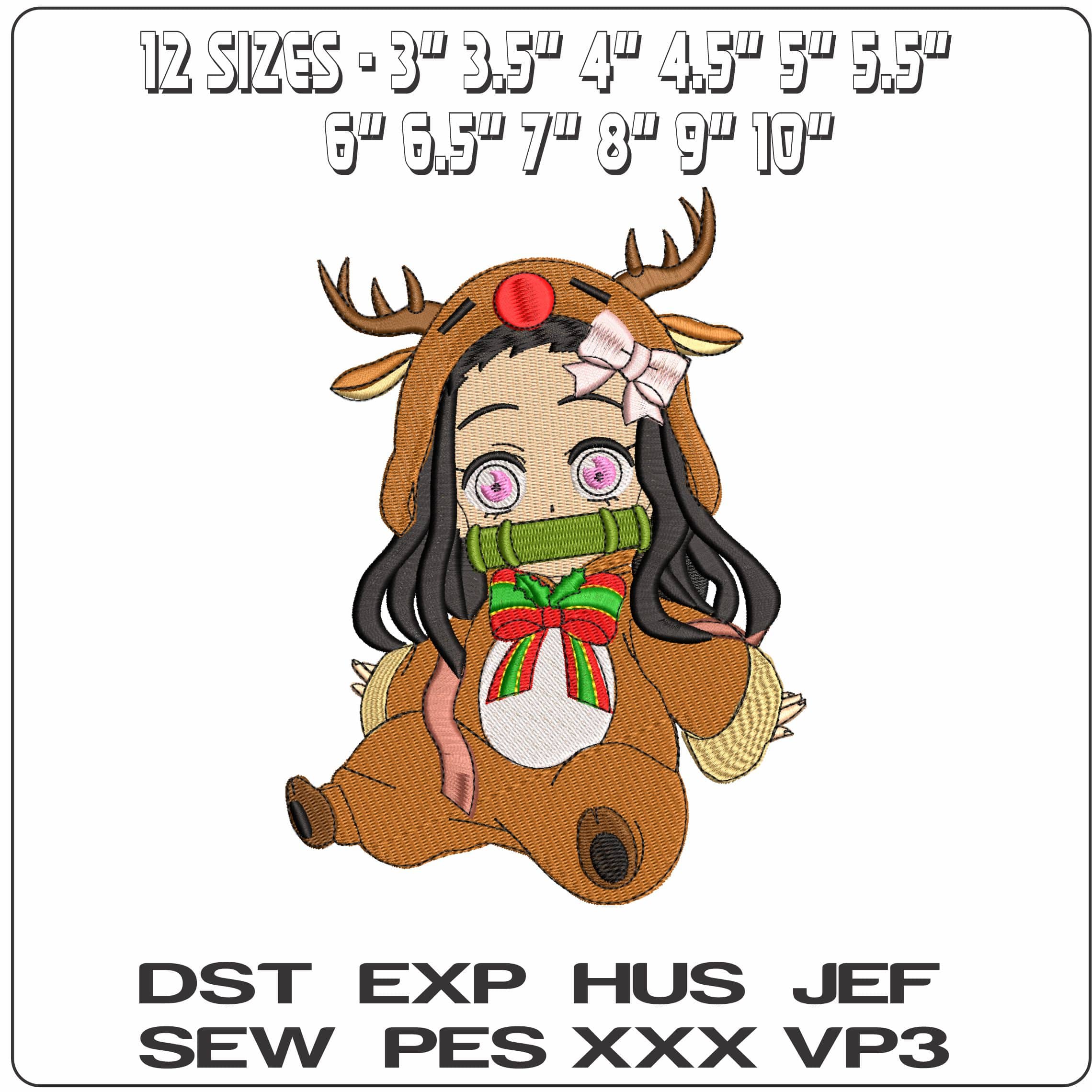 Nezuko Christmas Reindeer Demon Slayer Anime- Elegant embroidery design file - instant download — view 2
