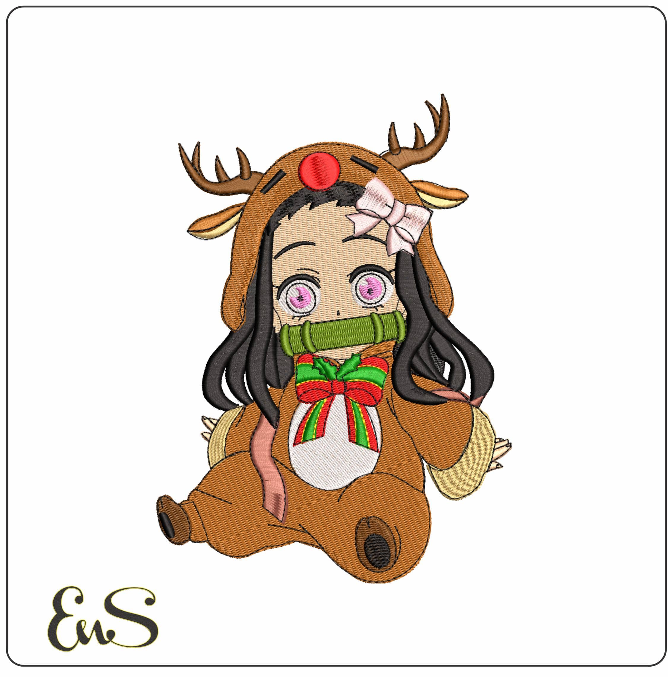 Nezuko Christmas Reindeer Demon Slayer Anime- Elegant embroidery design file - instant download