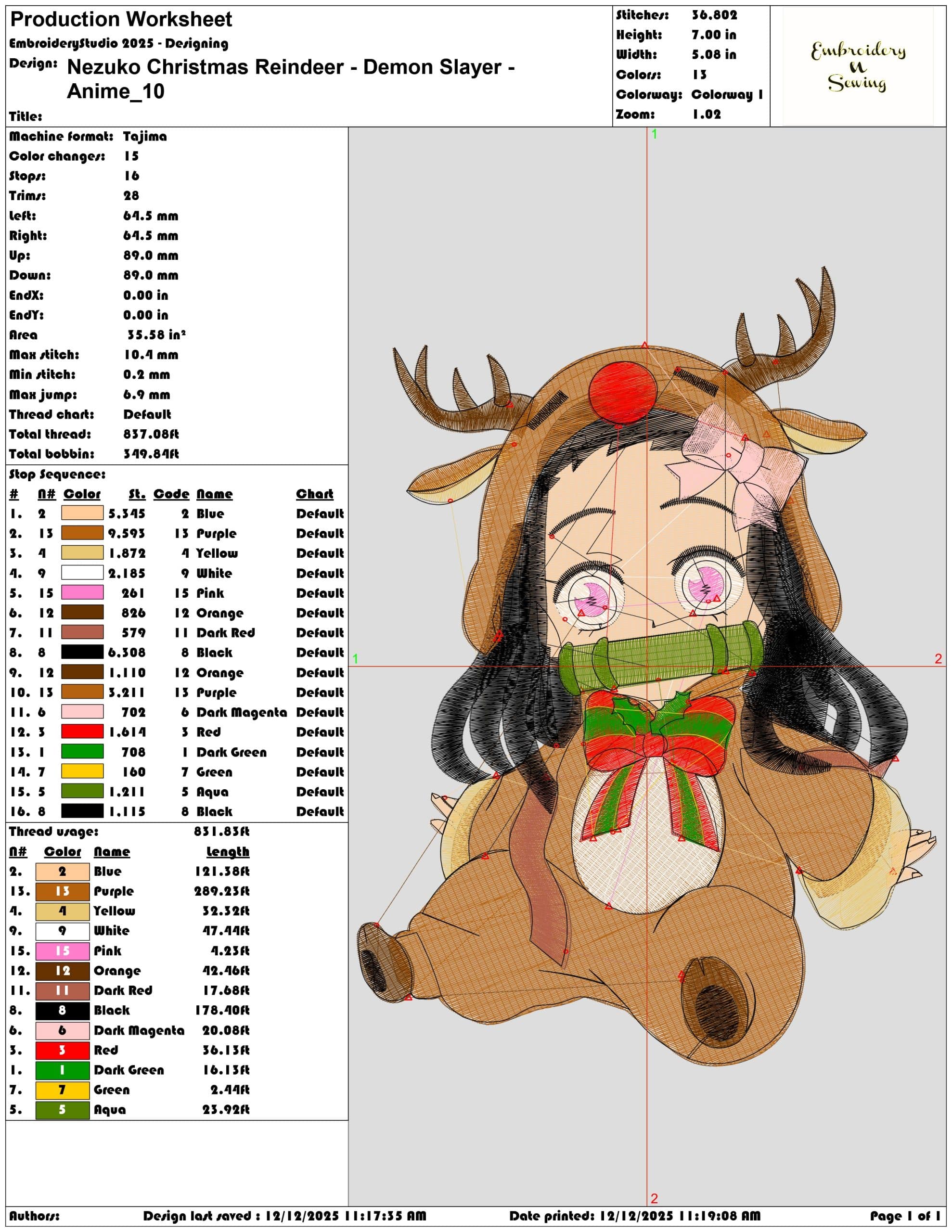 Nezuko Christmas Reindeer Demon Slayer Anime- Elegant embroidery design file - instant download — view 3