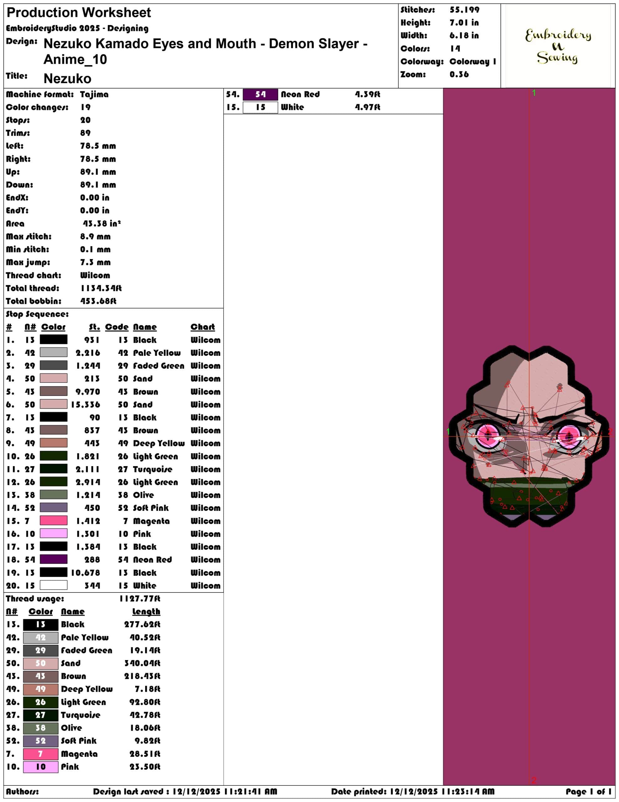 Nezuko Kamado Eyes and Mouth Demon Slayer Anime- Elegant embroidery design file - instant download — view 3