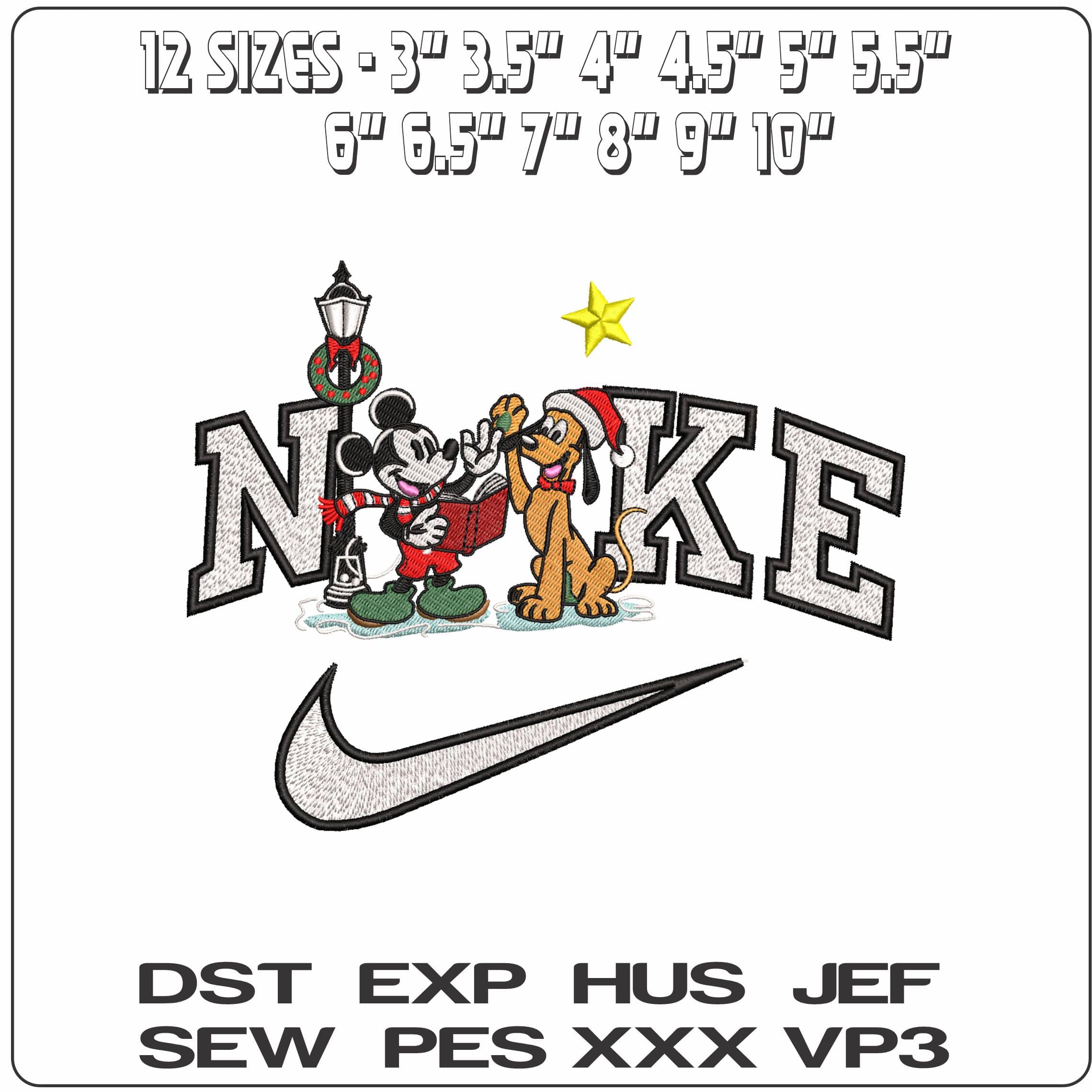 Nike Mickey Mouse and Pluto Carol Singing Light and Star- Elegant embroidery design file - instant download — view 2