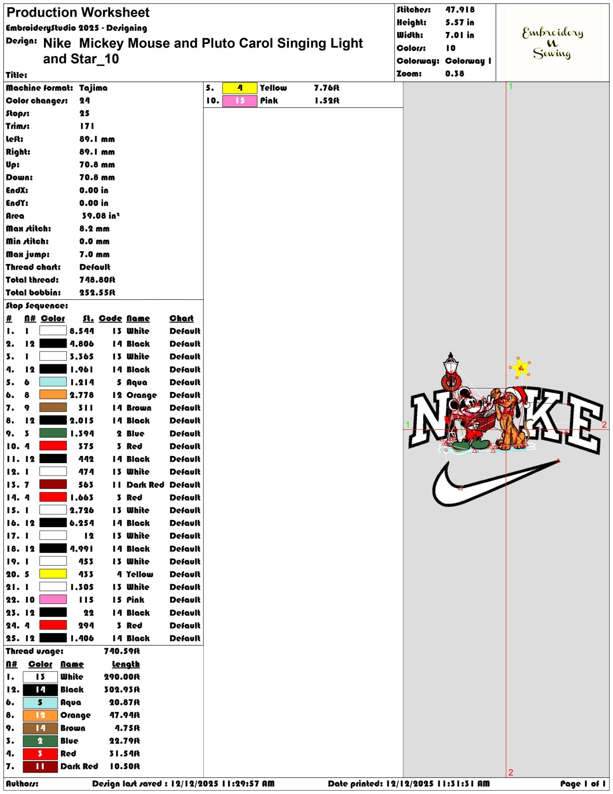 Nike Mickey Mouse and Pluto Carol Singing Light and Star- Elegant embroidery design file - instant download — view 3