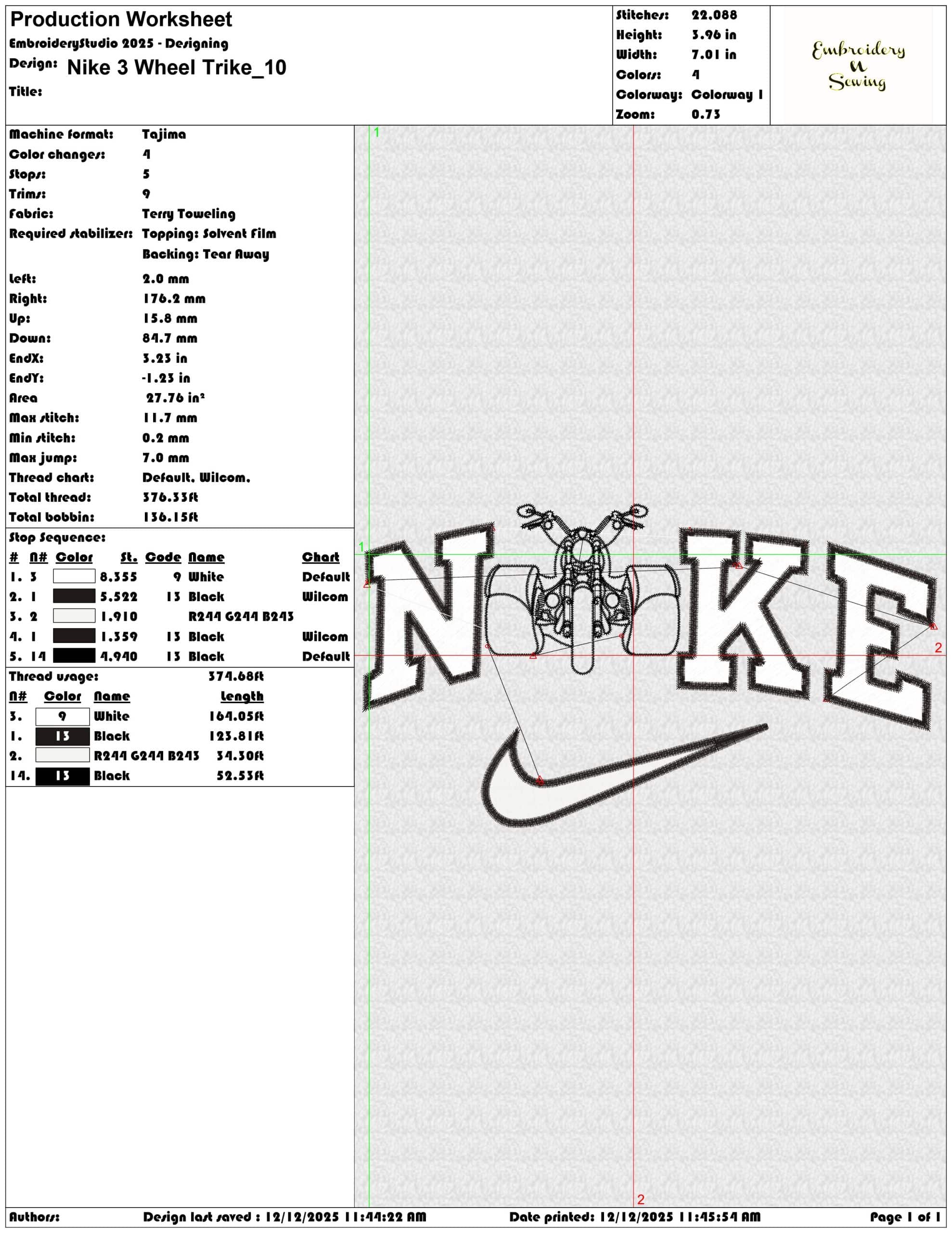 Nike 3 Wheel Trike- Elegant embroidery design file - instant download — view 3