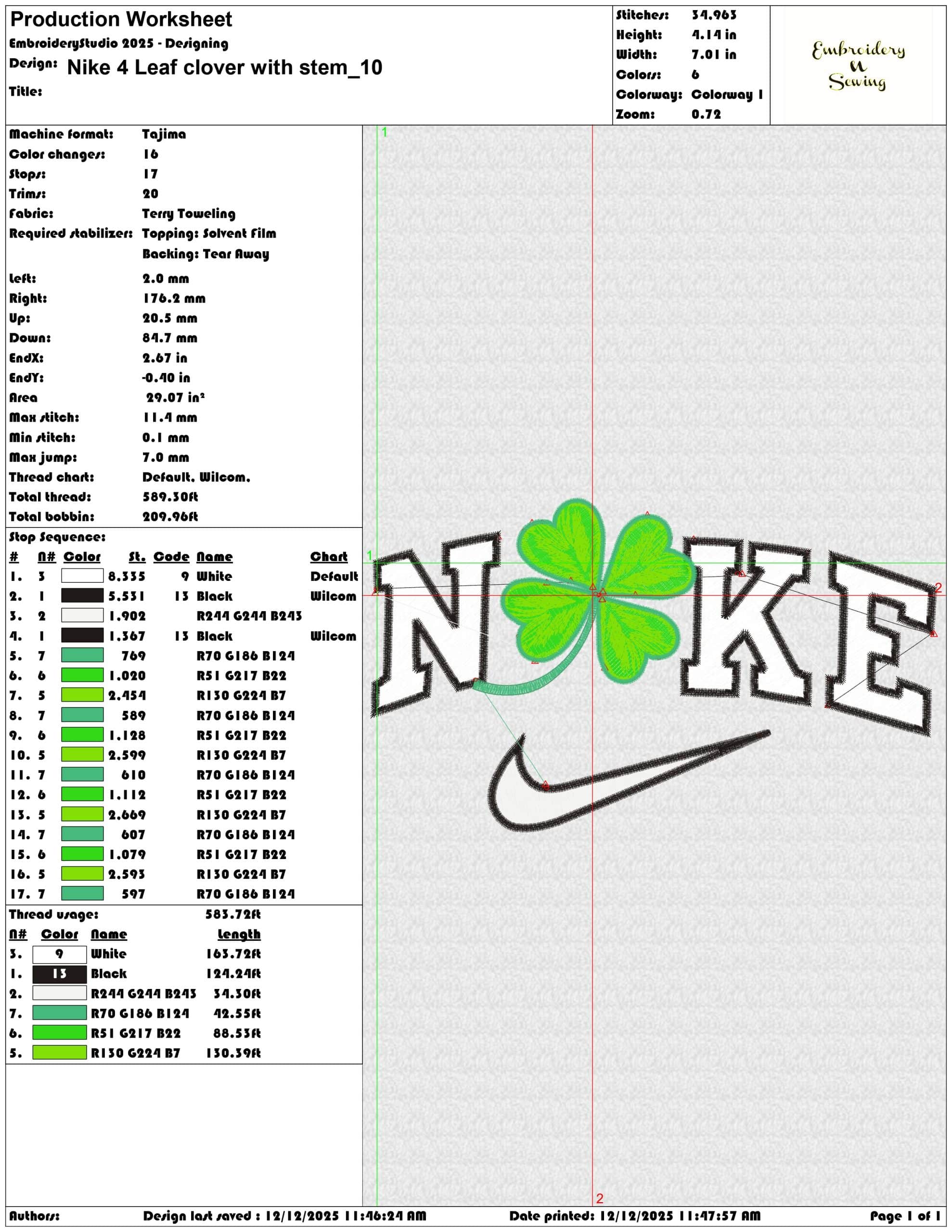 Nike 4 Leaf clover with stem- Elegant embroidery design file - instant download — view 3