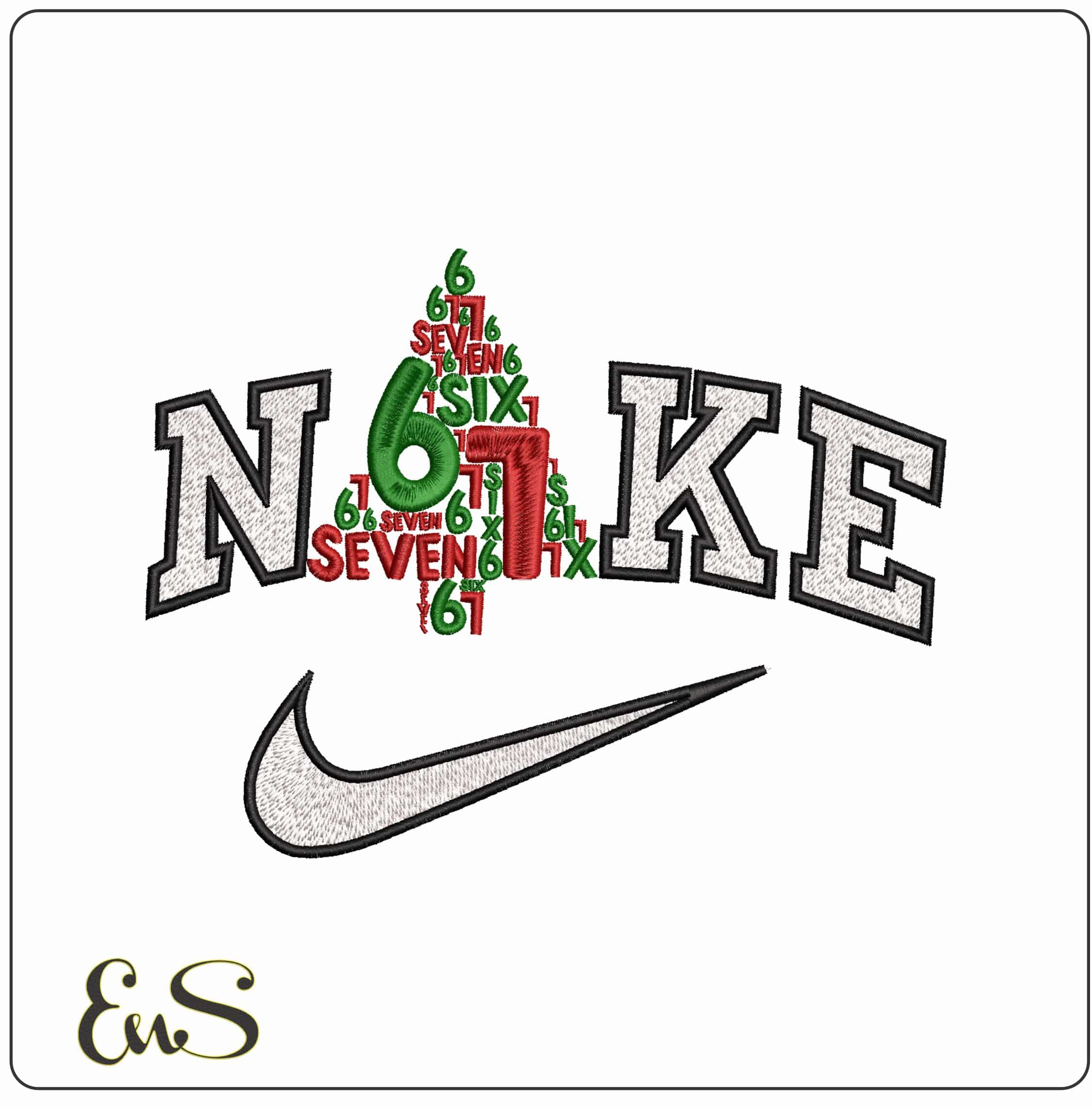 Nike 67 Christmas Tree- Elegant embroidery design file - instant download