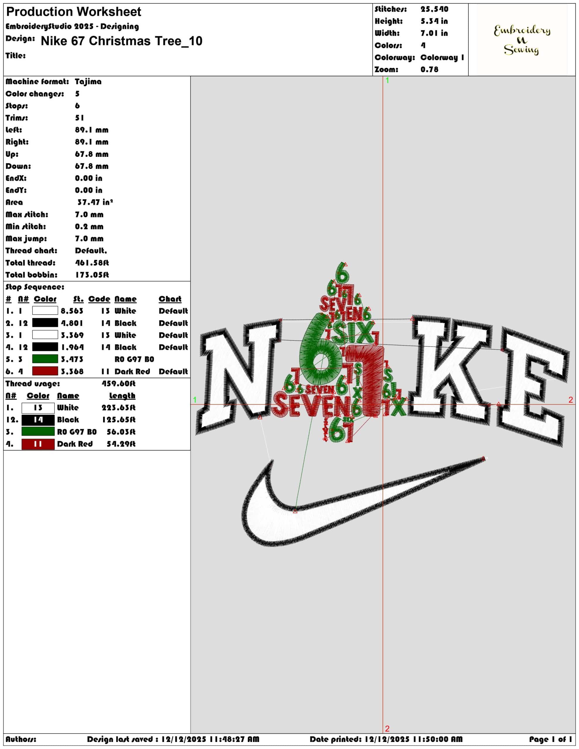 Nike 67 Christmas Tree- Elegant embroidery design file - instant download — view 3
